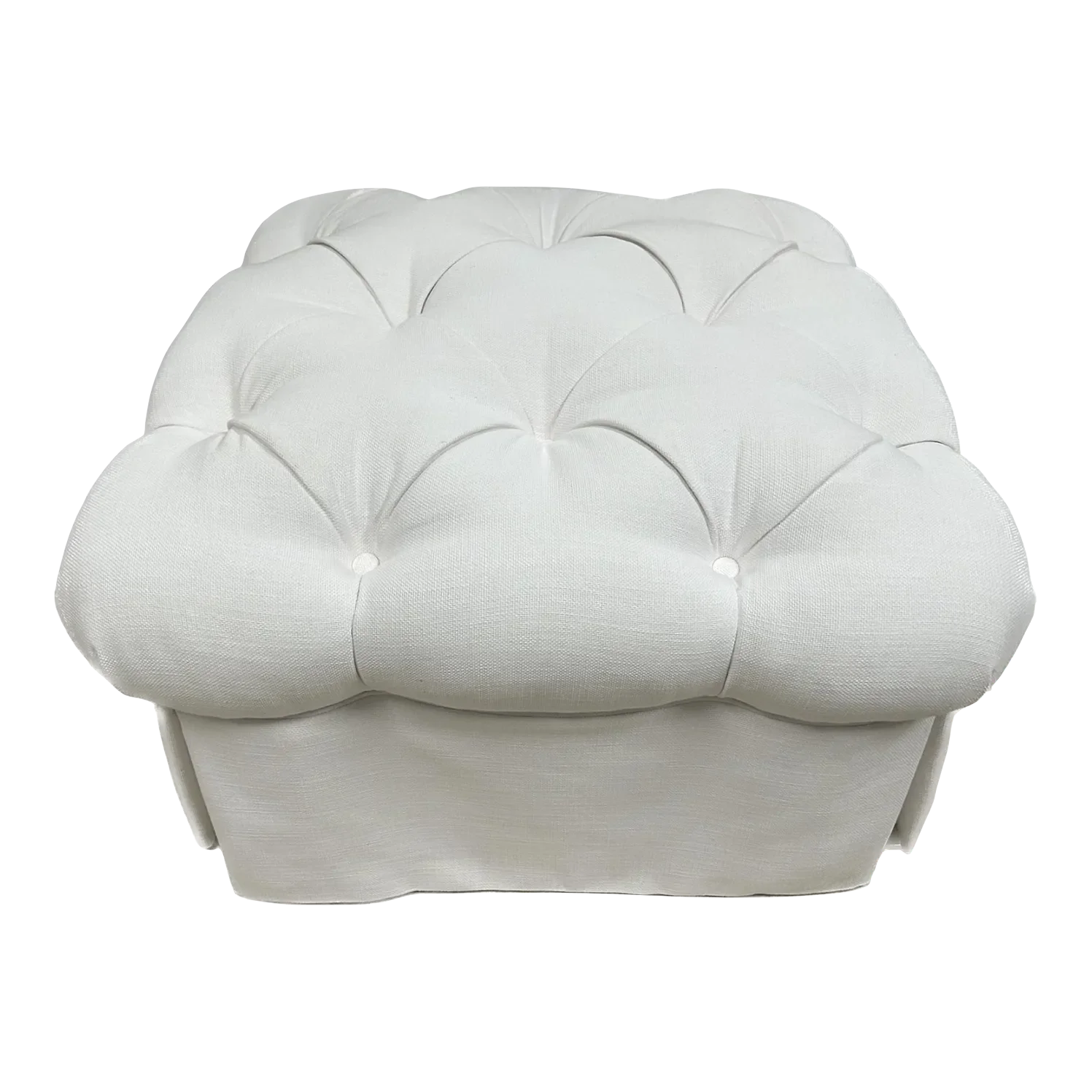 Contemporary Tufted White Ottoman in PureWhite Linen Chairish