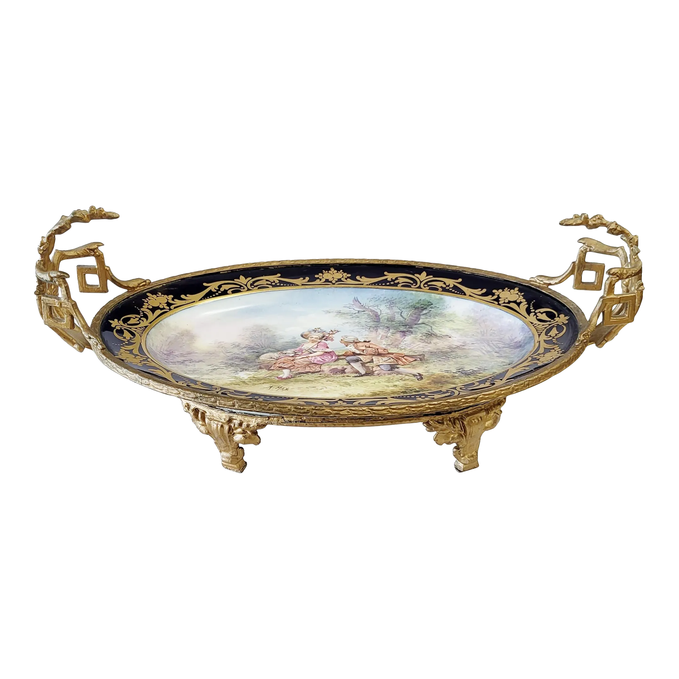 Antique French Hand Painted Sevres Porcelain Charger Plate Centerpiece