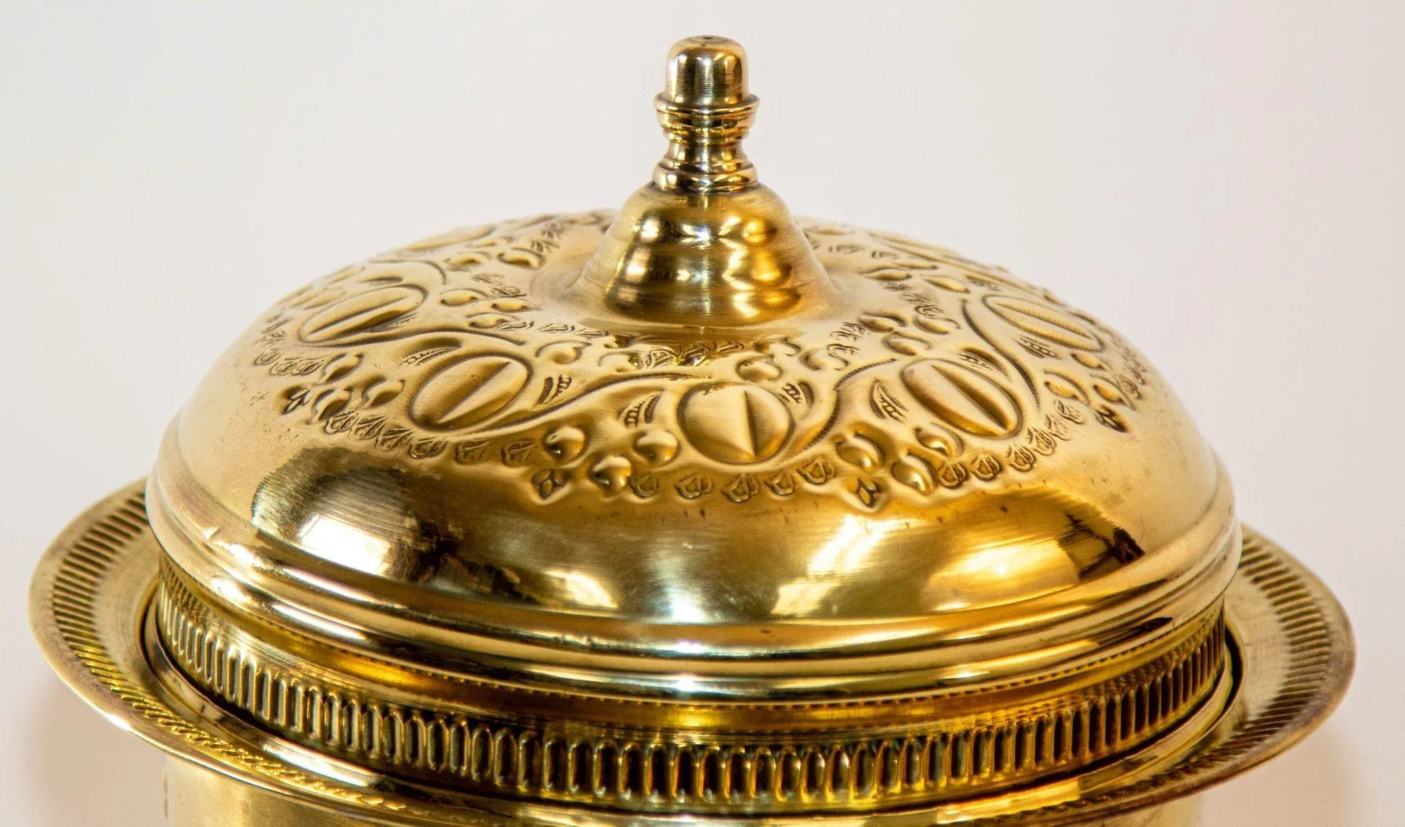 1940s Antique Round Moroccan Brass Serving Dish With Dome Lid and