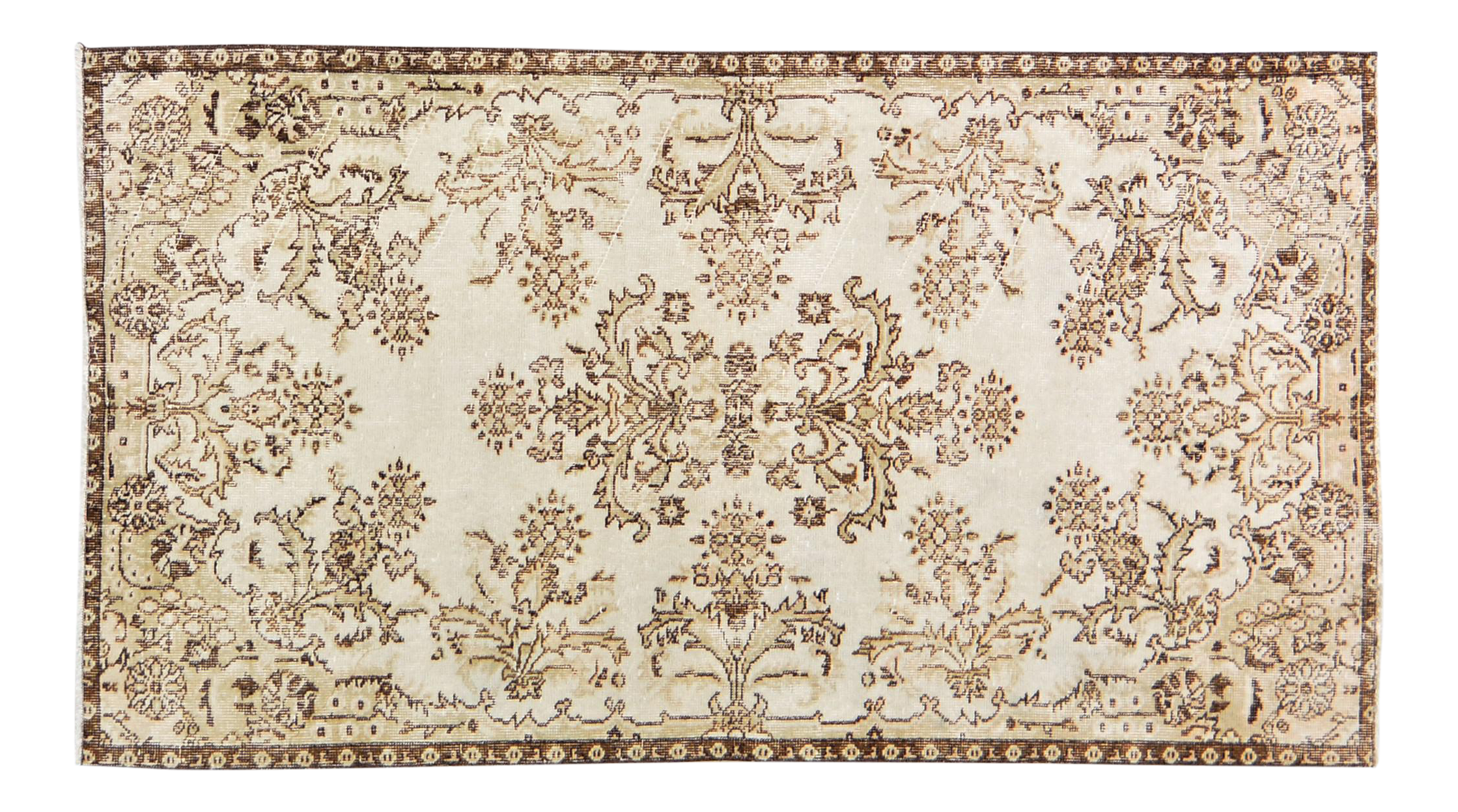 Vintage Turkish Hand Knotted Whitewash Organic Wool Fine Weave Runner Rug ,3\'9\