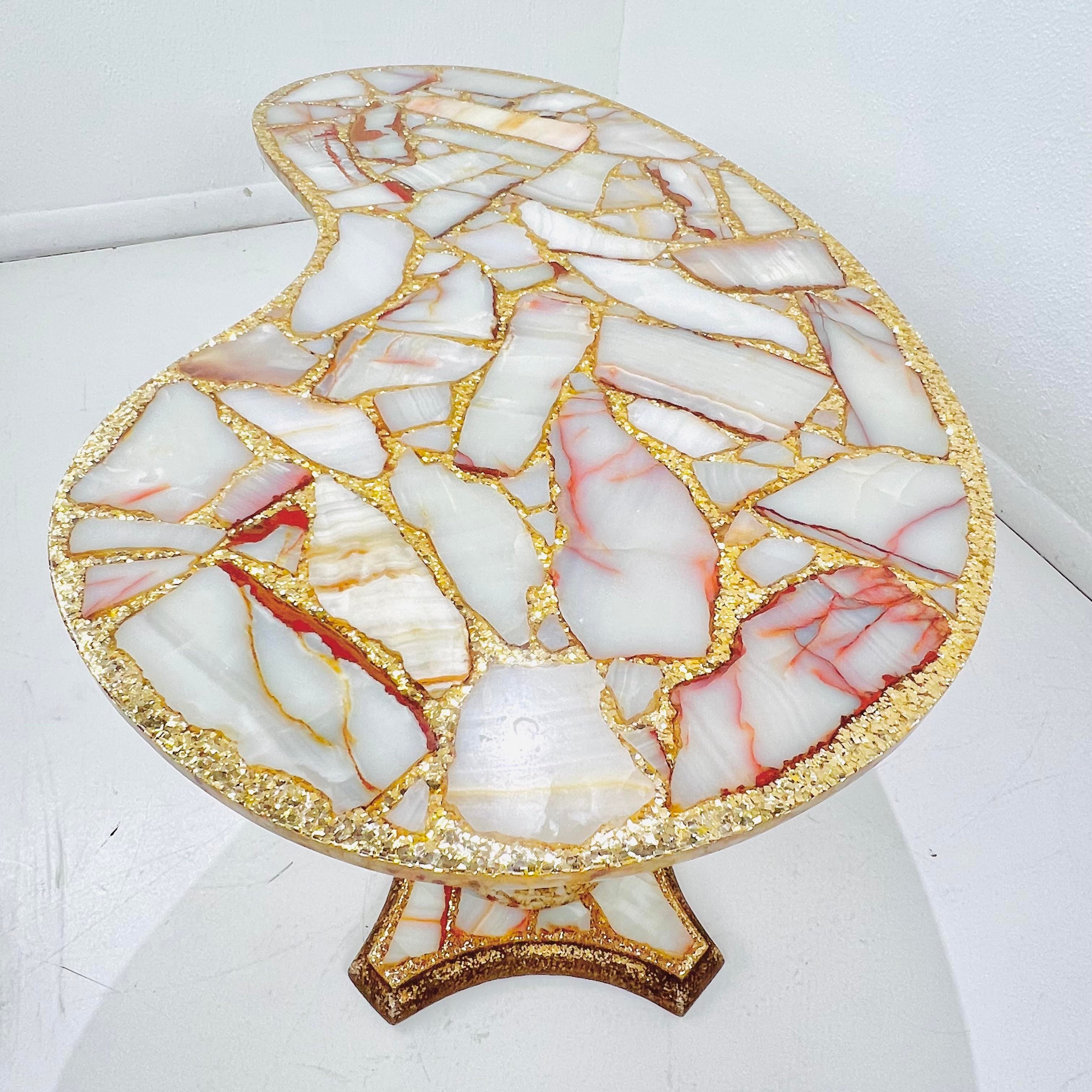 1960s Onyx, Abalone, and Gold Glitter Kidney Shaped Coffee Table