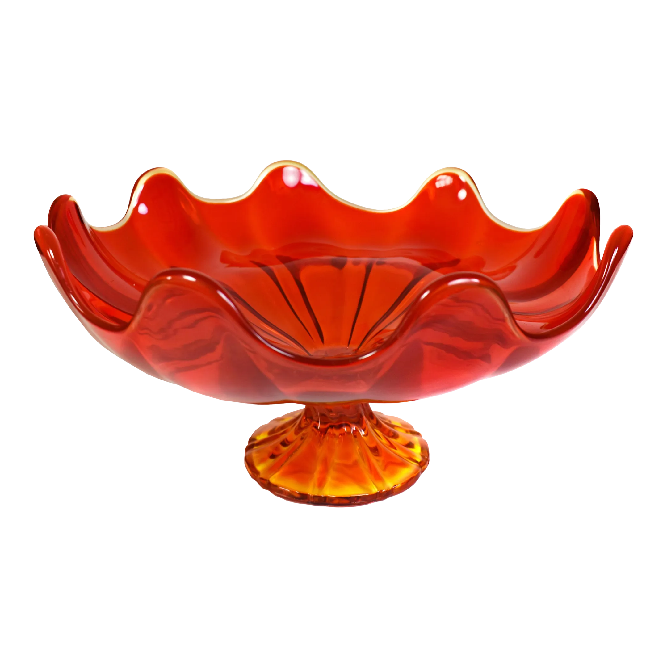 MidCentury Modern Viking Glass Amberina Orange Ruffled Edge Art Glass