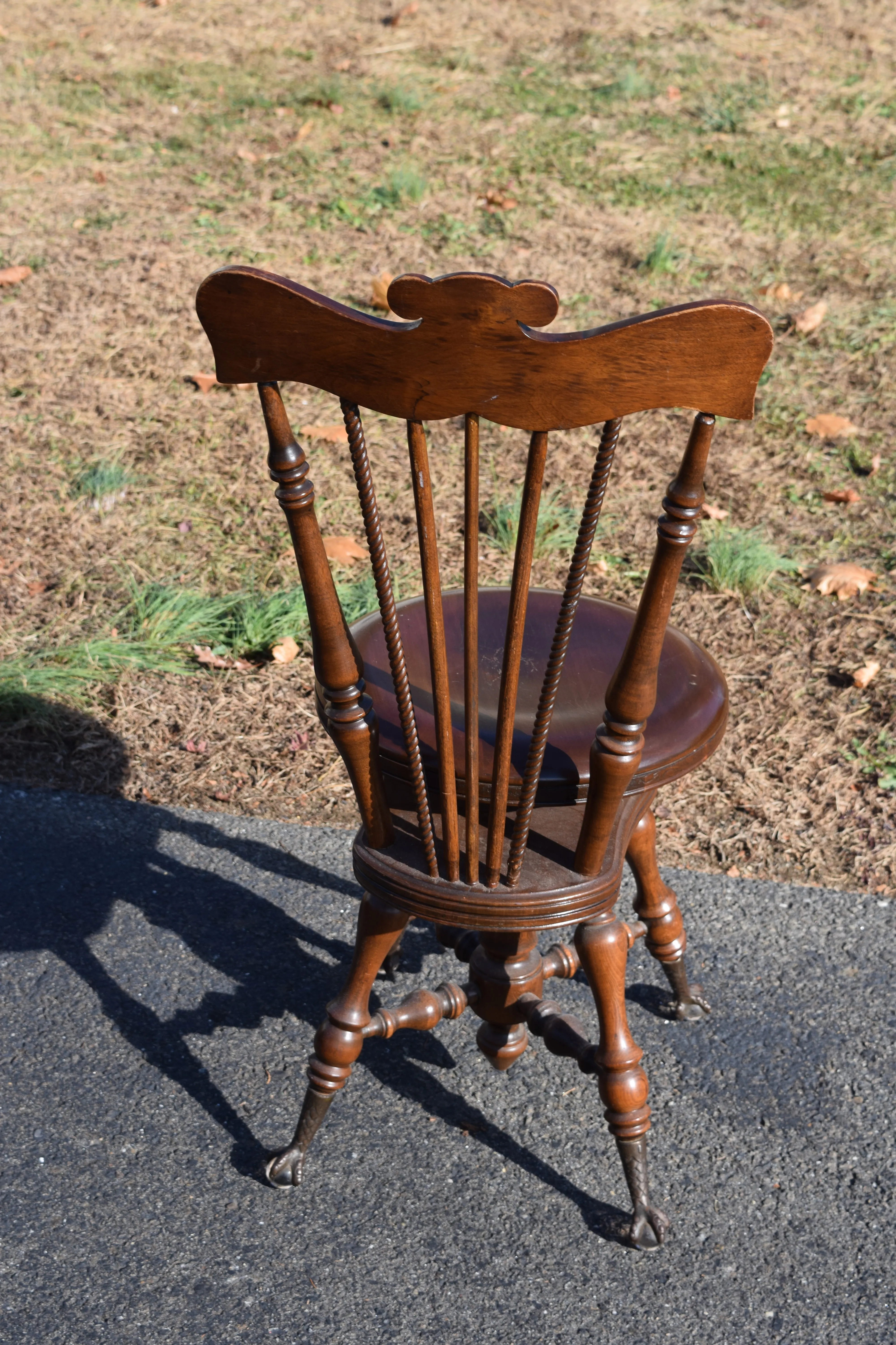 1920s Antique Swivel Adjusting Seat Piano/Vanity Chair With Glass
