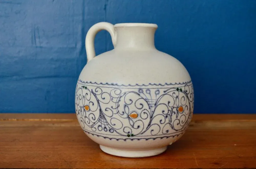 White Vase with Mediterranean Decorations, 1970s