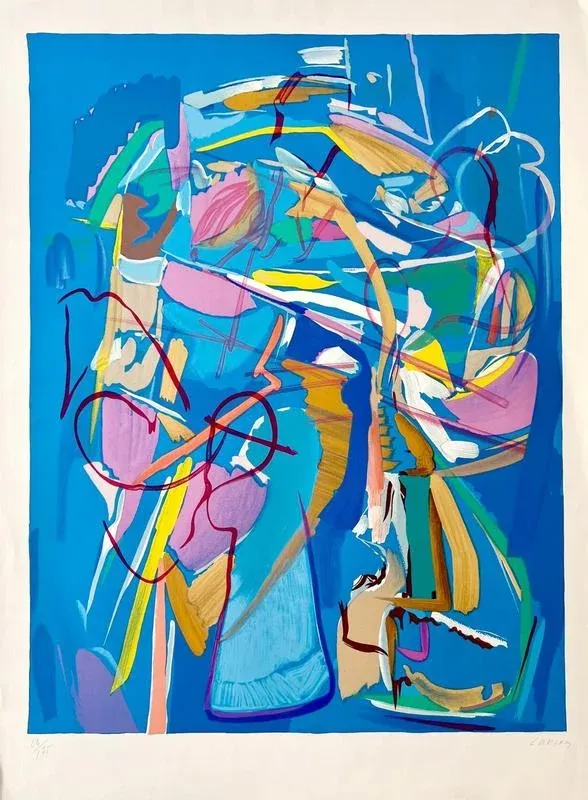 André Lanskoy, Composition in Blue, Lithograph