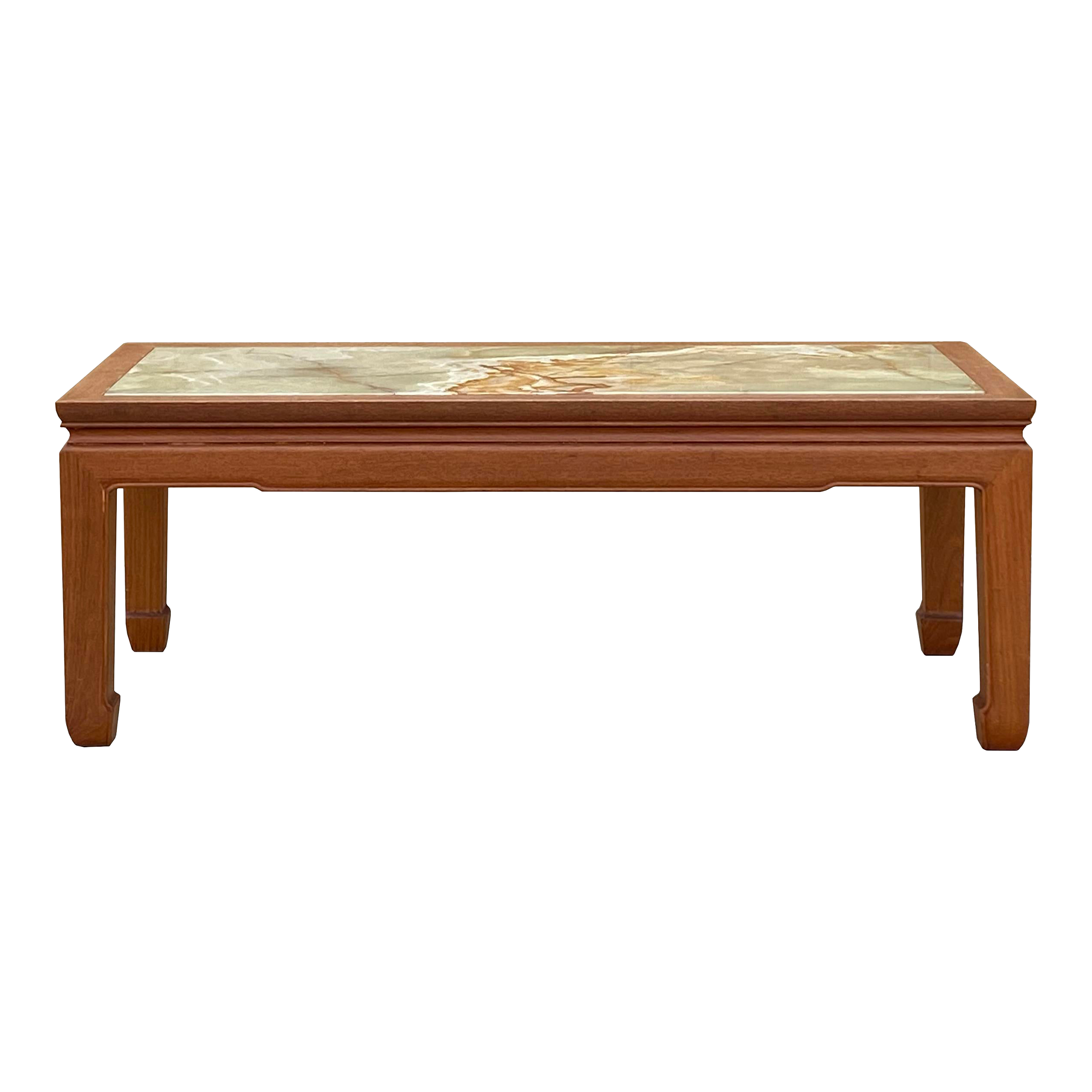 Simple Oriental Chinese Elm Wood Rectangular Stone Top Coffee Table