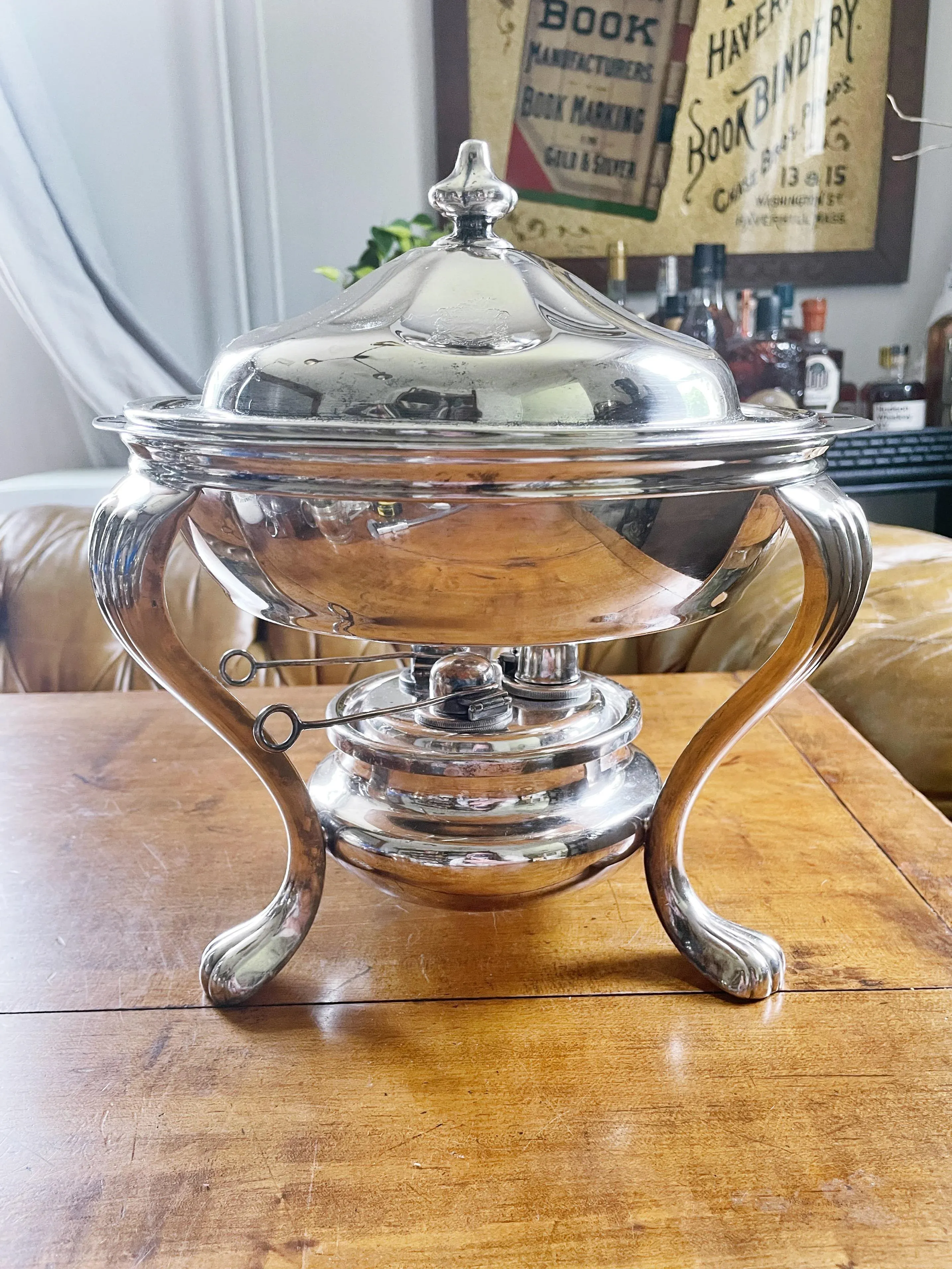 Antique Silver Serving Chafing Dish From Hotel Brewster in Boston