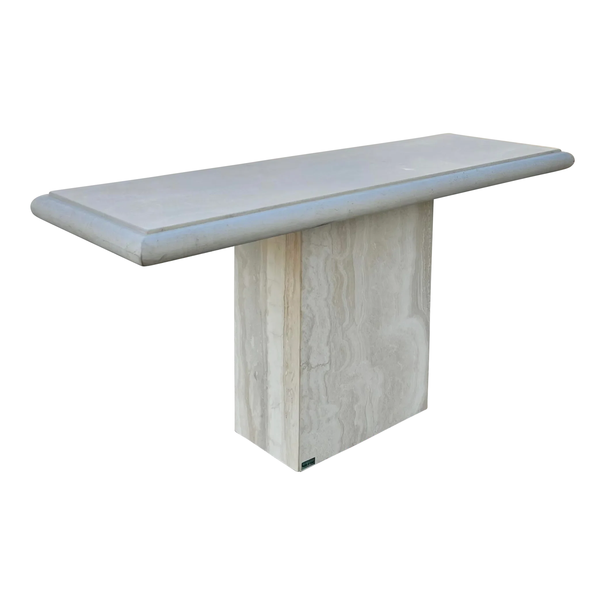 Italian Rectangular Travertine Console or Sofa Table With Pedestal Base