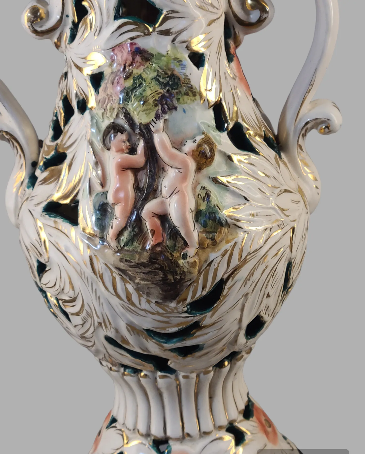 Mid 20th Century Hand Painted Italian Capodimonte Figural Cherub