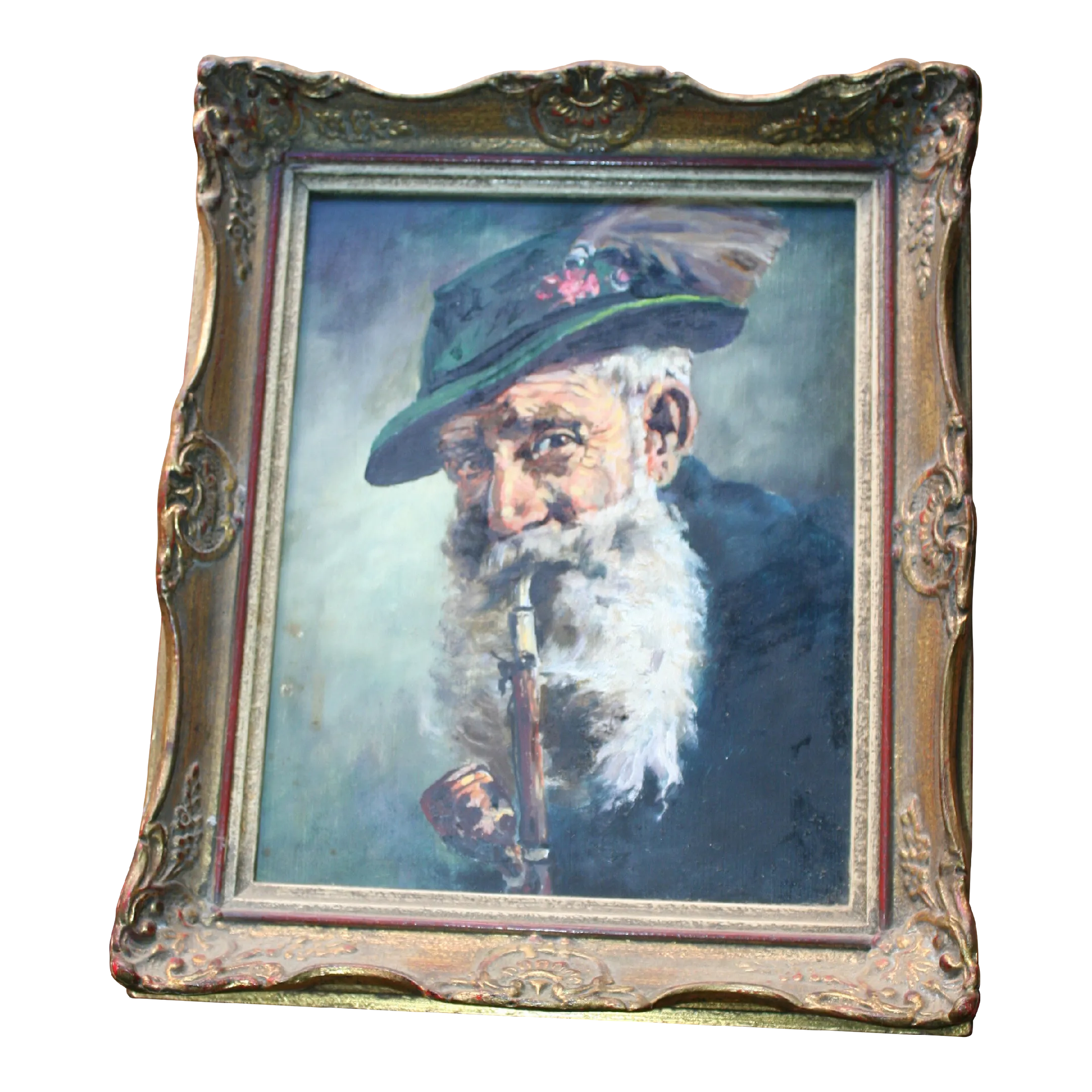 Vintage Original Oil Painting of a Man with Pipe, Framed Vintage Original Oil Painting of a Man with Pipe, Framed