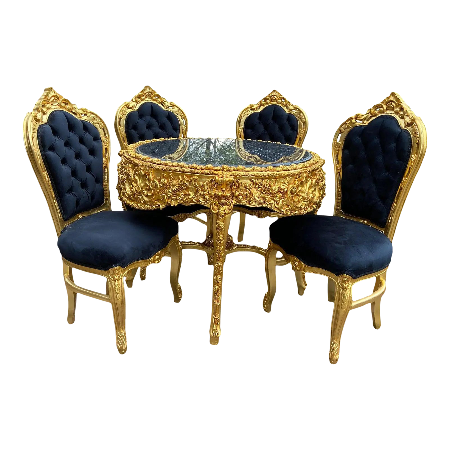 Italian Baroque / Rococo Style Dining Set in Black and Gold 5 Pieces Chairish