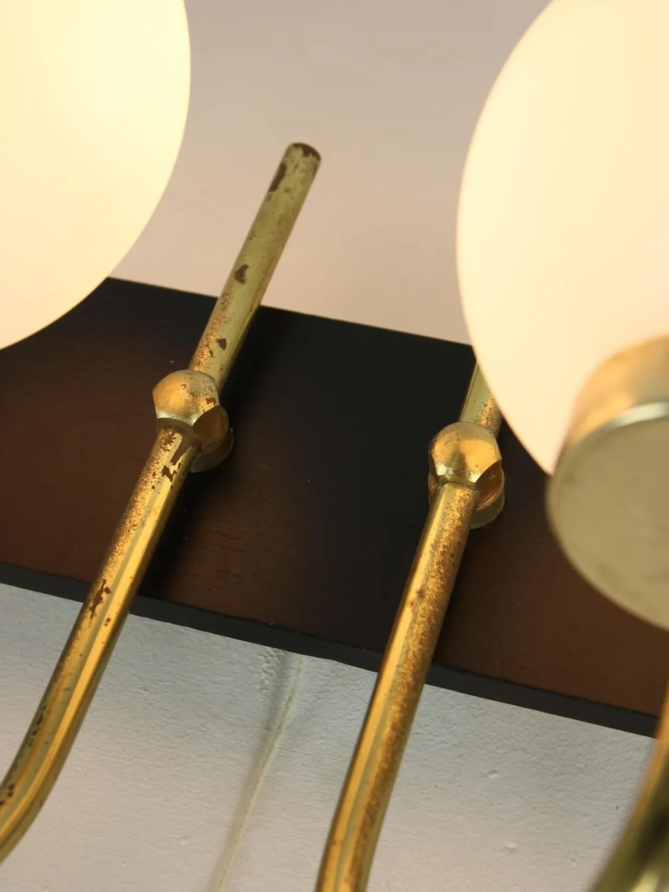 Mid-Century Brass & Opaline Sconces, Set of 2