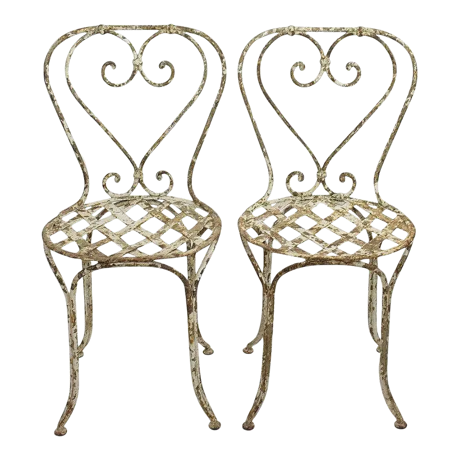 Pair of 19th Century French Painted Iron Garden Chairs Chairish