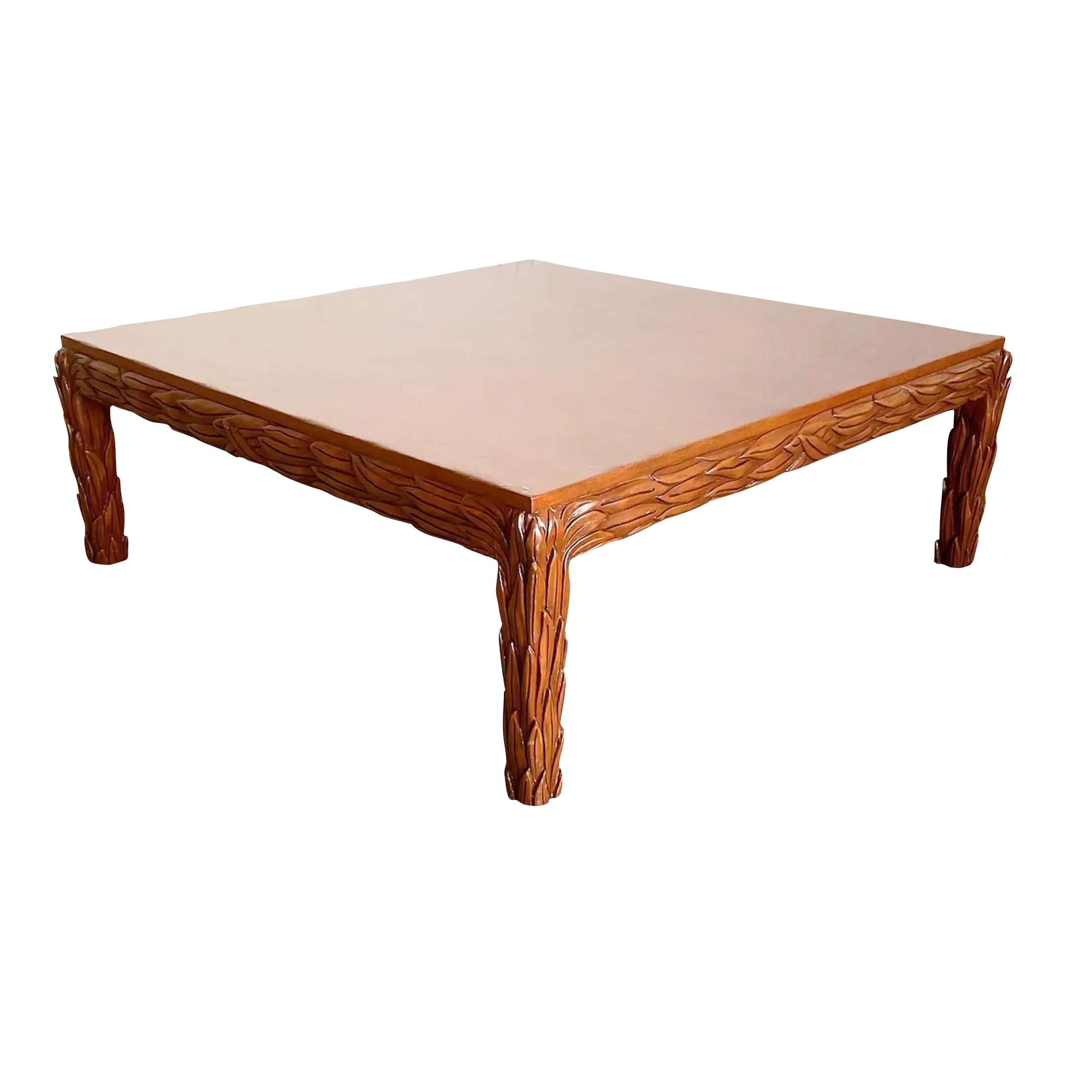 Hand Carved Wooden Leaves Square Coffee Table Chairish