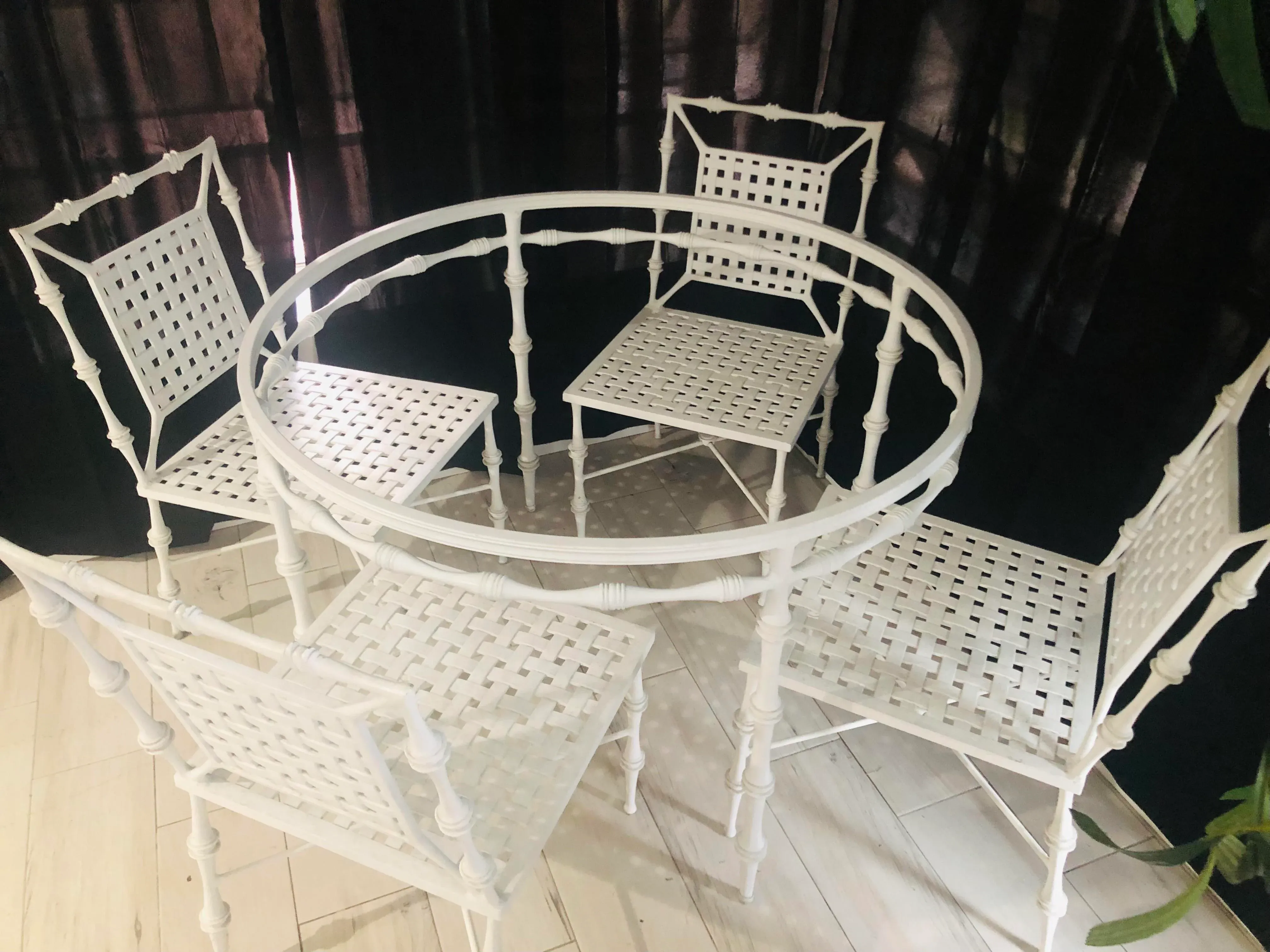 Vintage White Wrought Iron Table And Chairs Set Of Midcentury