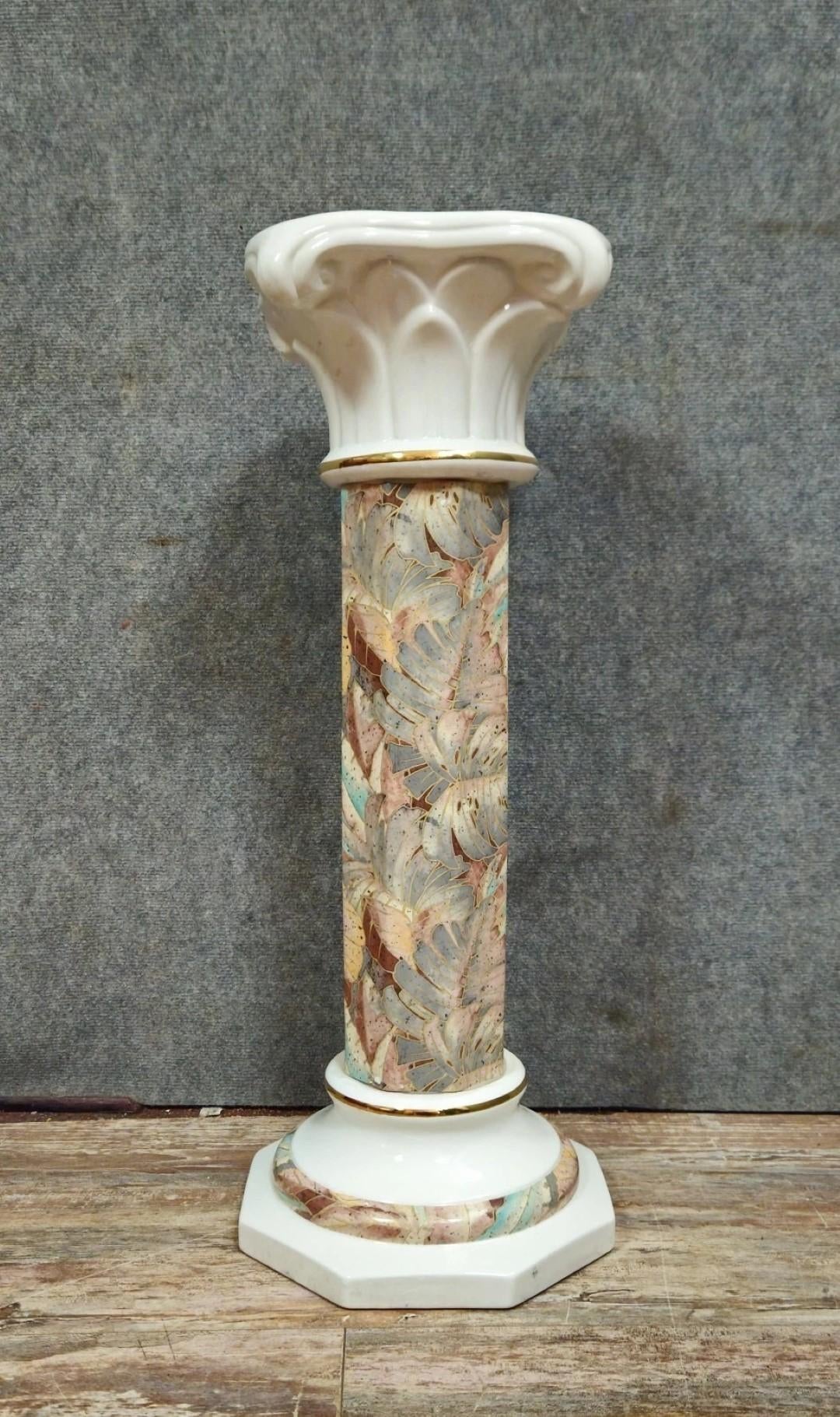 Vintage Porcelain Pedestal with Floral Decoration, 1990s