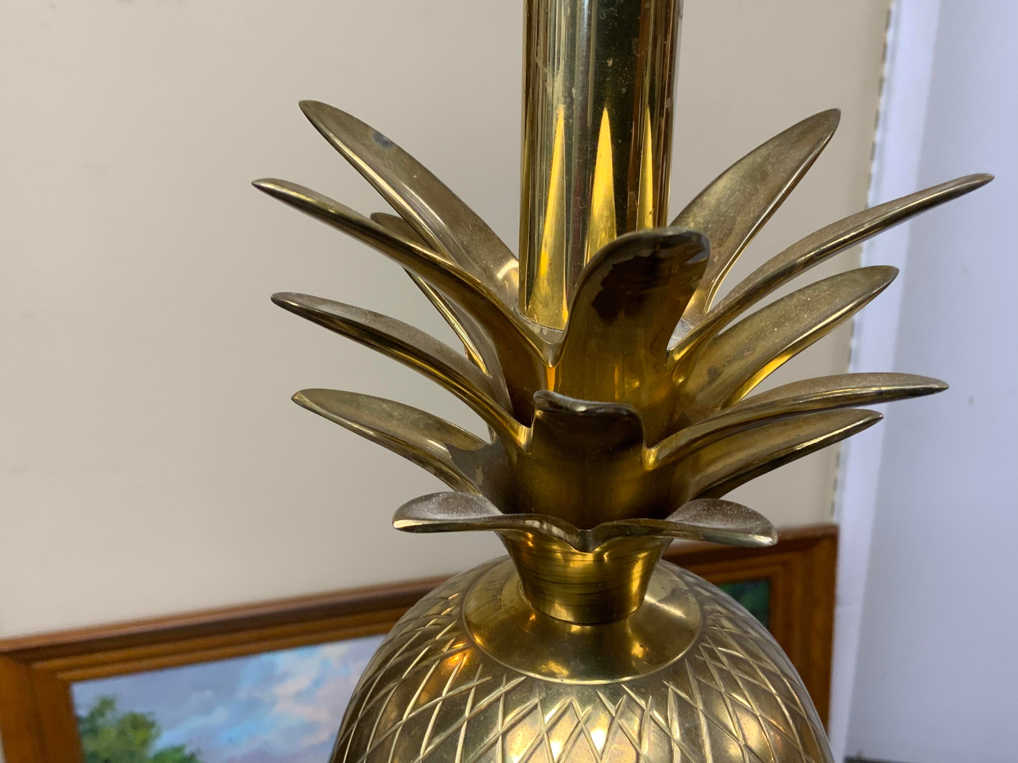 1970s Brass Pineapple Lamp with Wooden Base