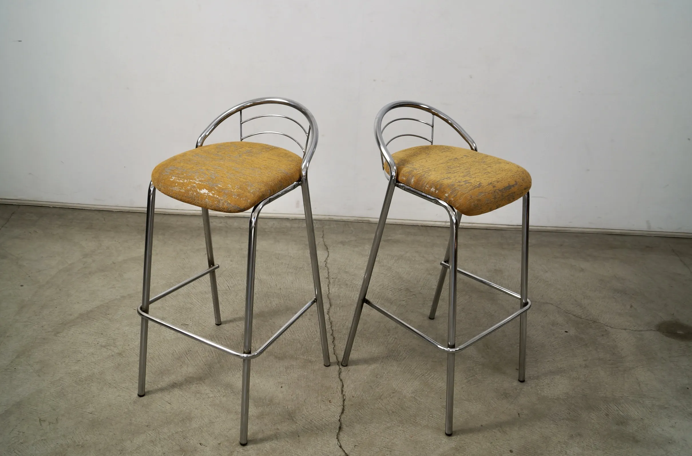 1970's Art Deco Revival Bauhaus Chrome Bar Stools a Pair