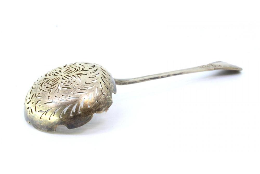 Silver Dusting Spoon with Scalloped Edges and Raised Handle