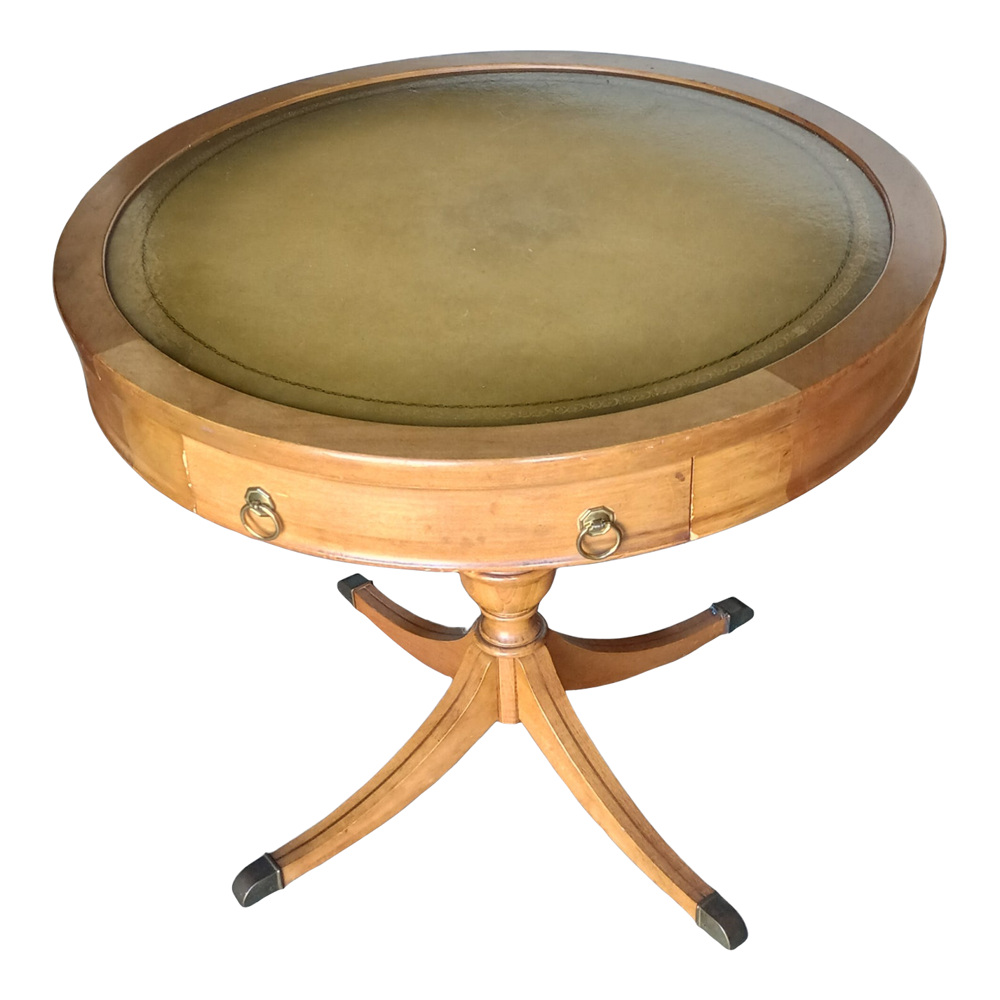 Late 20th Century Mersman Leather Top Drum Pedestal Table Chairish