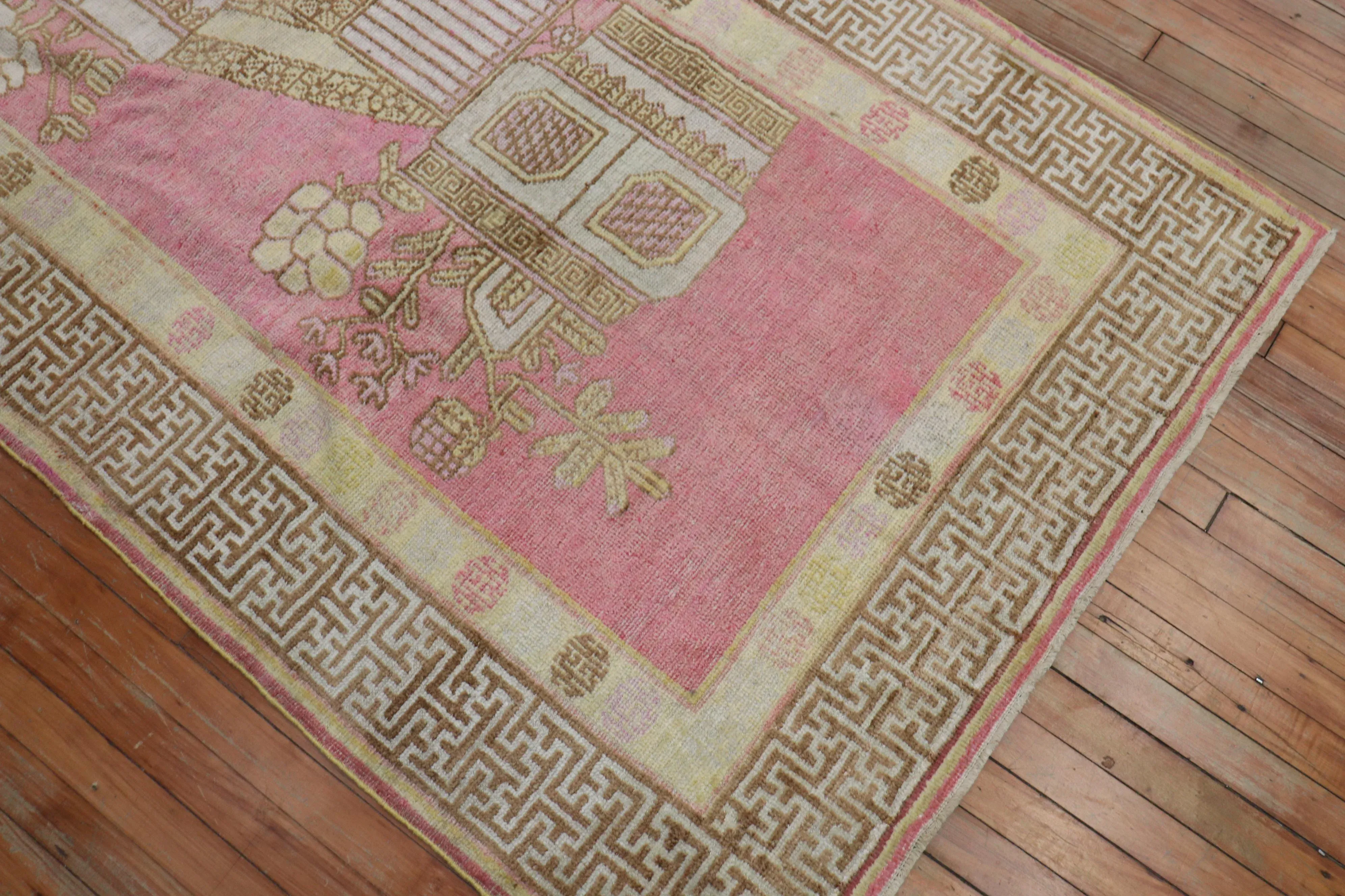 Krug - pinkutaan  Pink Pictorial Vintage Khotan Rug, 4' X 7'10'' | Chairish