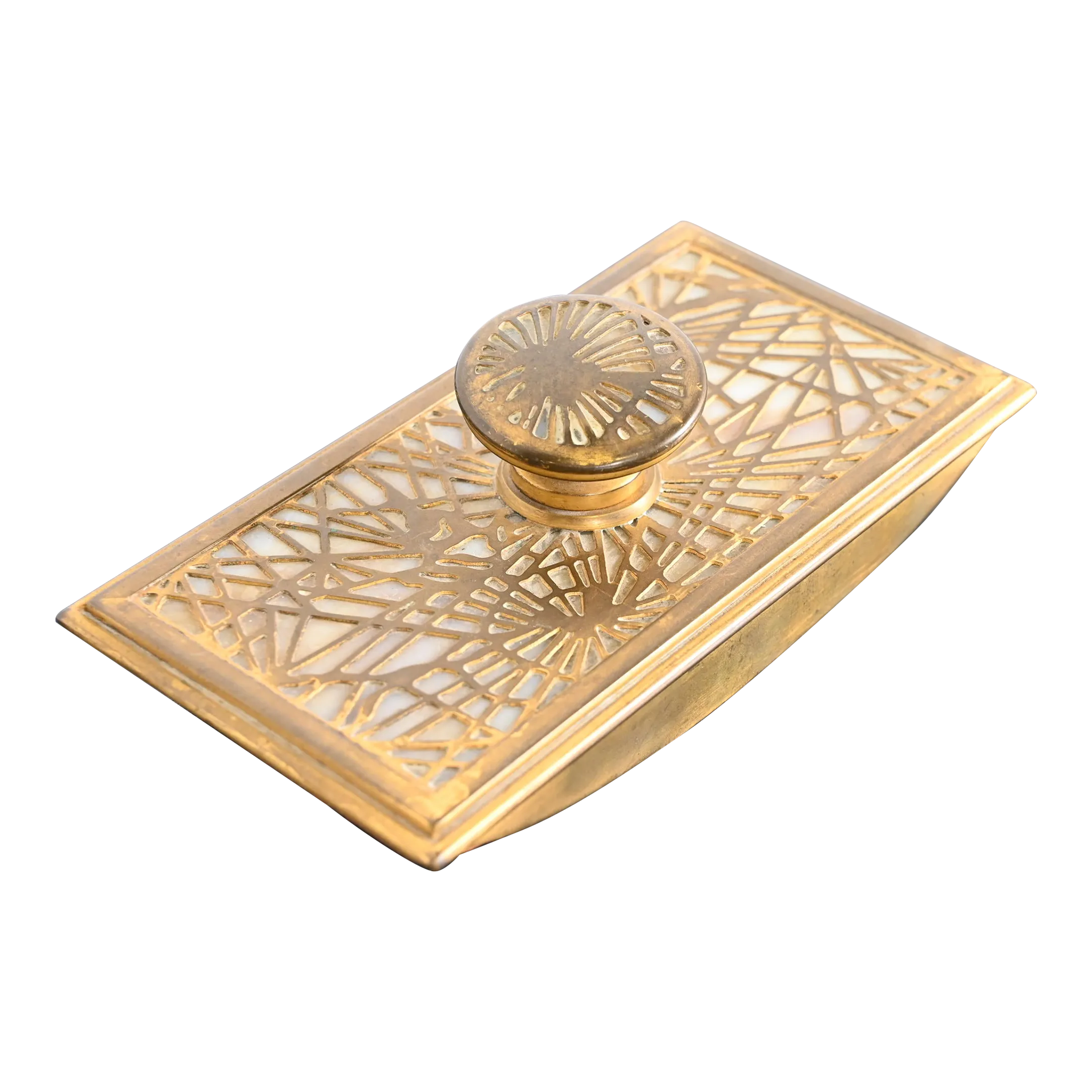 Tiffany Studios New York Pine Needle Pattern Bronze Doré and Slag Glass Rocker Blotter
