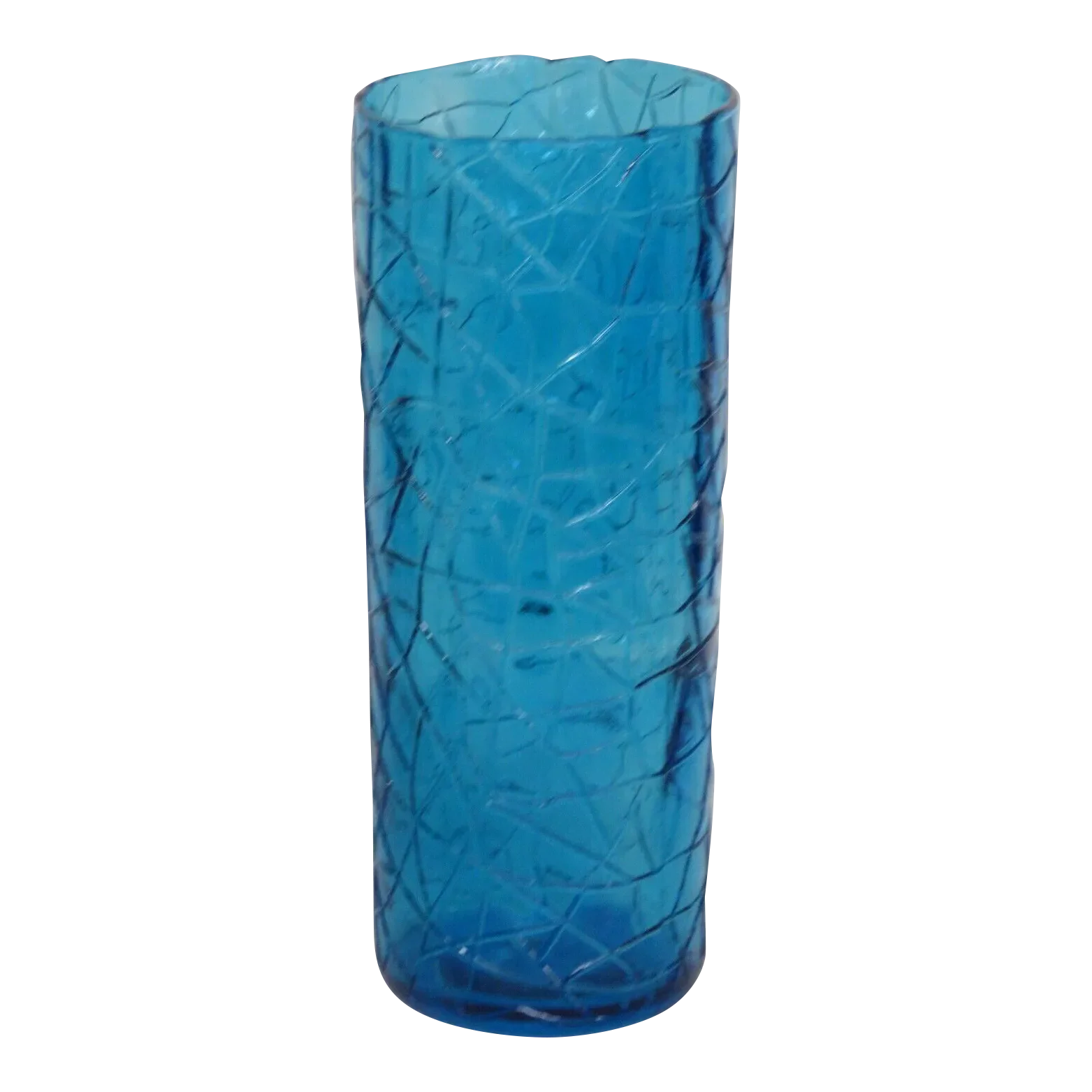 Ucagco Made in Italy Mid Century Tall Textured Blue Glass Vase 2926b