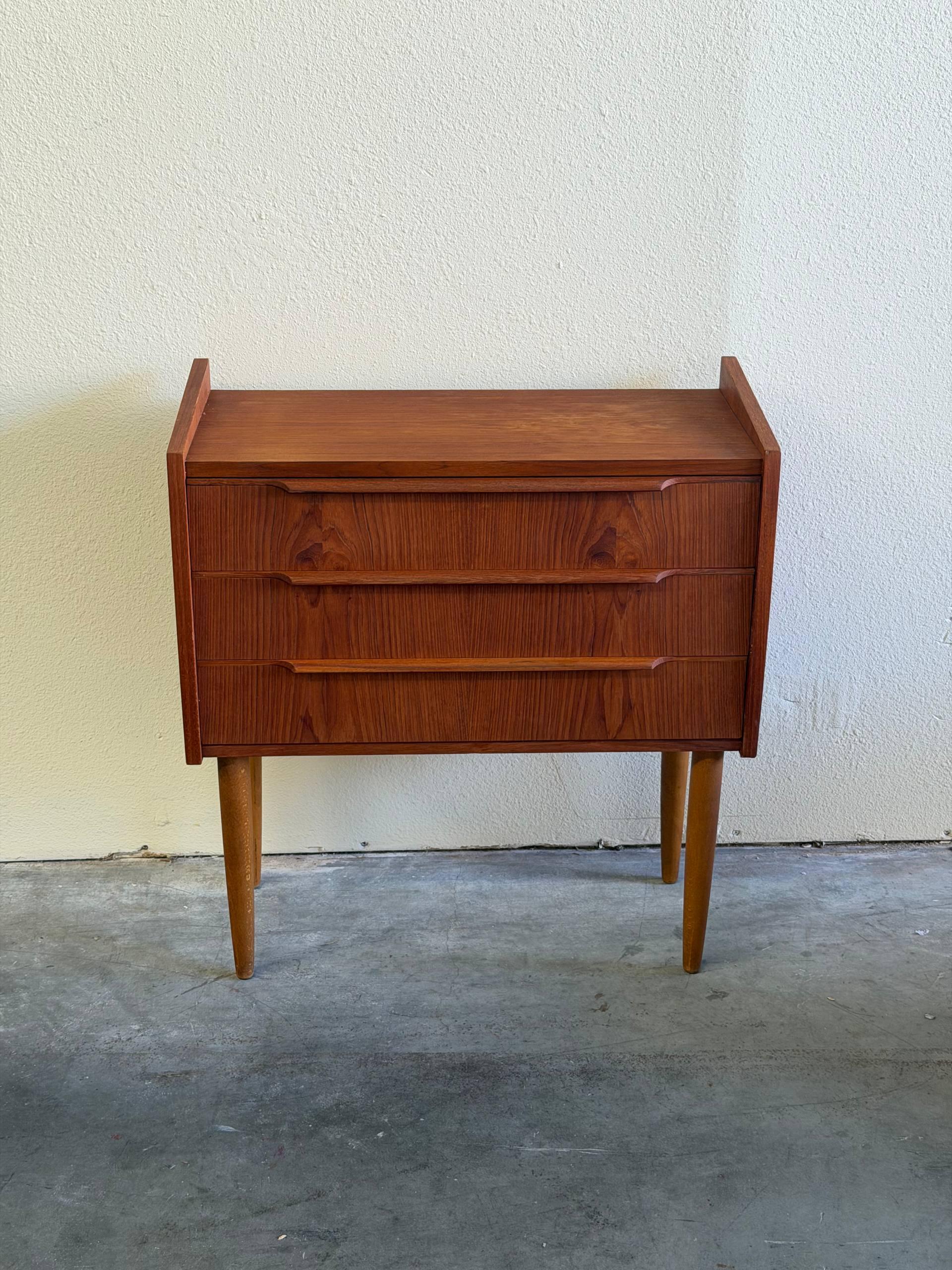 Mid Century Danish Teak 3-Drawer Chest  Vintage Scandinavian Small Dresser  1960s