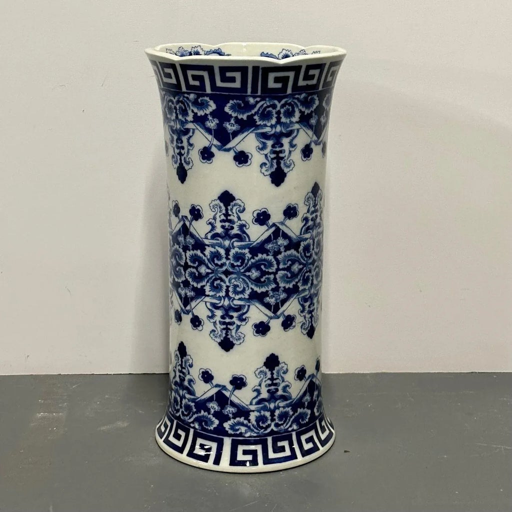 Handmade Hexagonal Ceramic Umbrella Stand - Floral Pink & Navy Design, Also Use As Large Vase (45cm H)