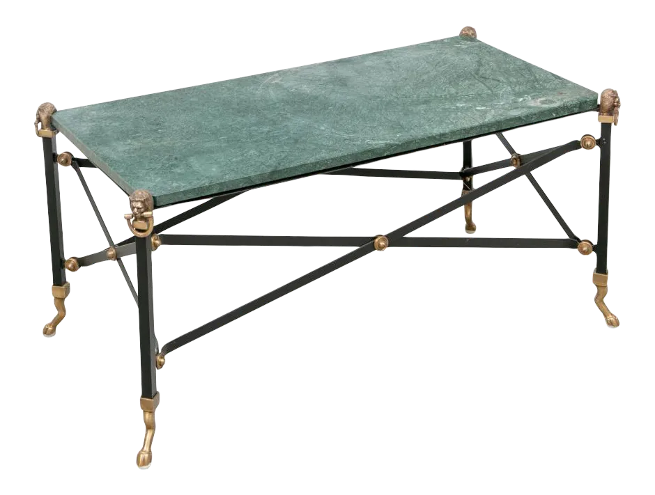 Campaign Neoclassical Green Marble Top Cocktail Table | Chairish