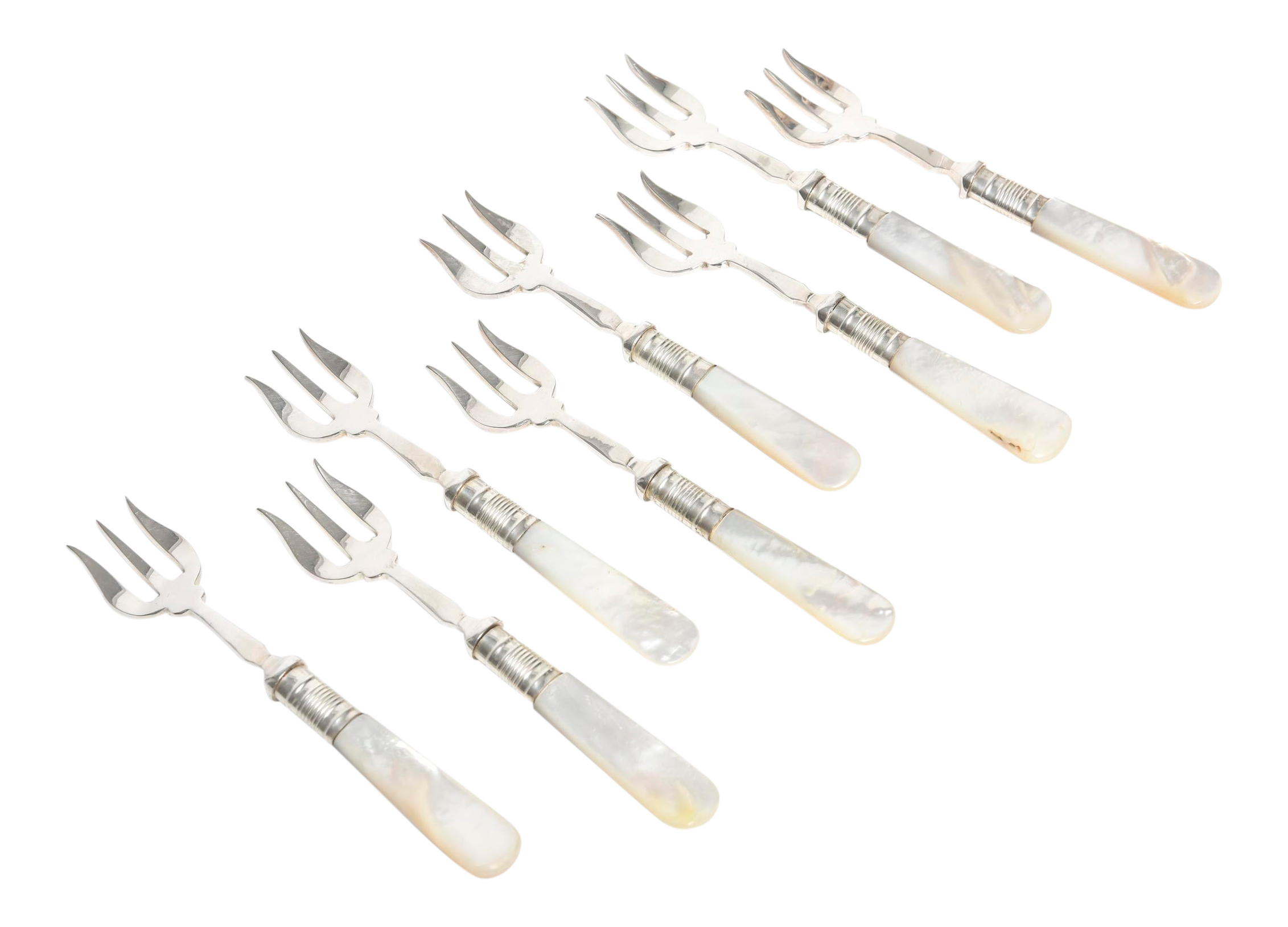 Antique Mother of Pearl Handle & Silver Plate Seafood Cocktail Forks