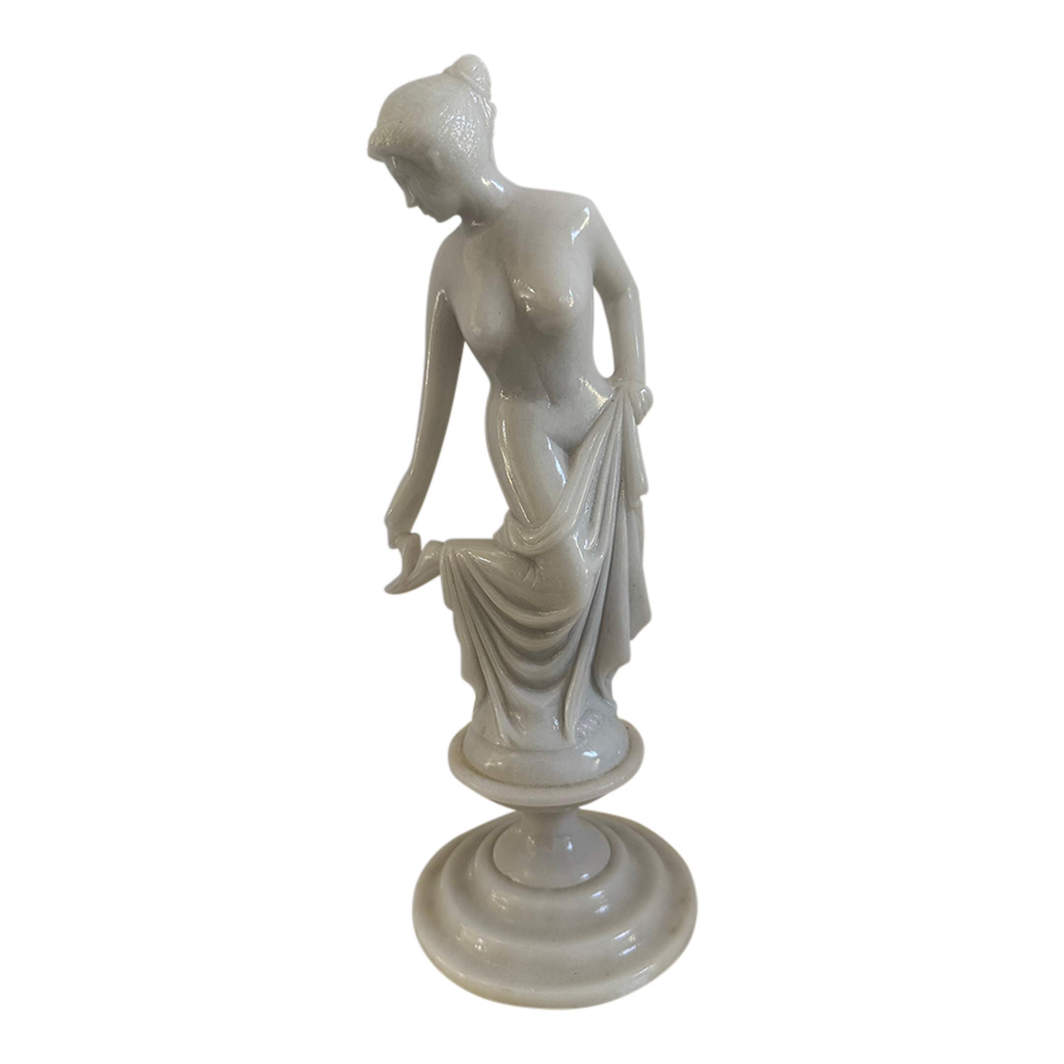 Nude Polished Marble Figurine Statue Art Woman Undressing Art Nouveau