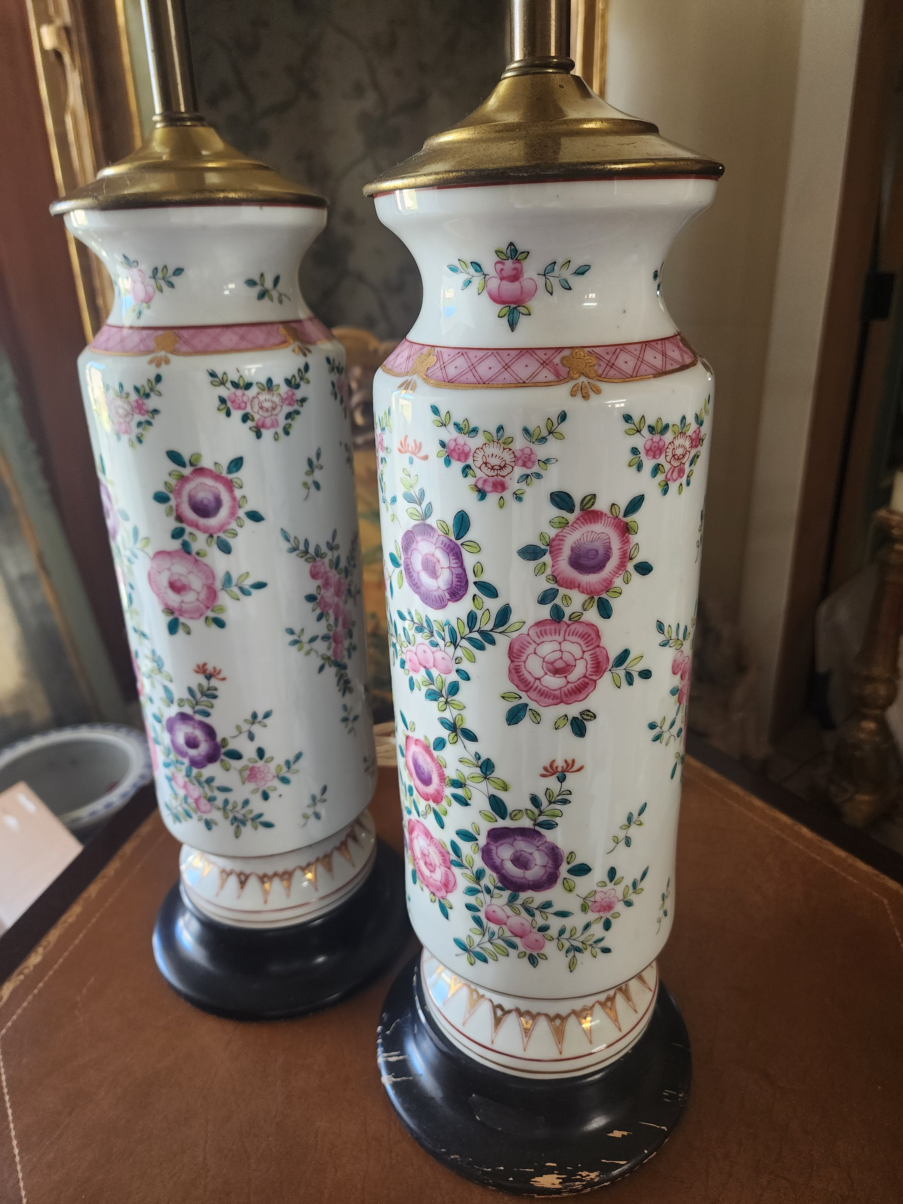 Pair of Chinese Export Famille Rose Lamps | Chairish