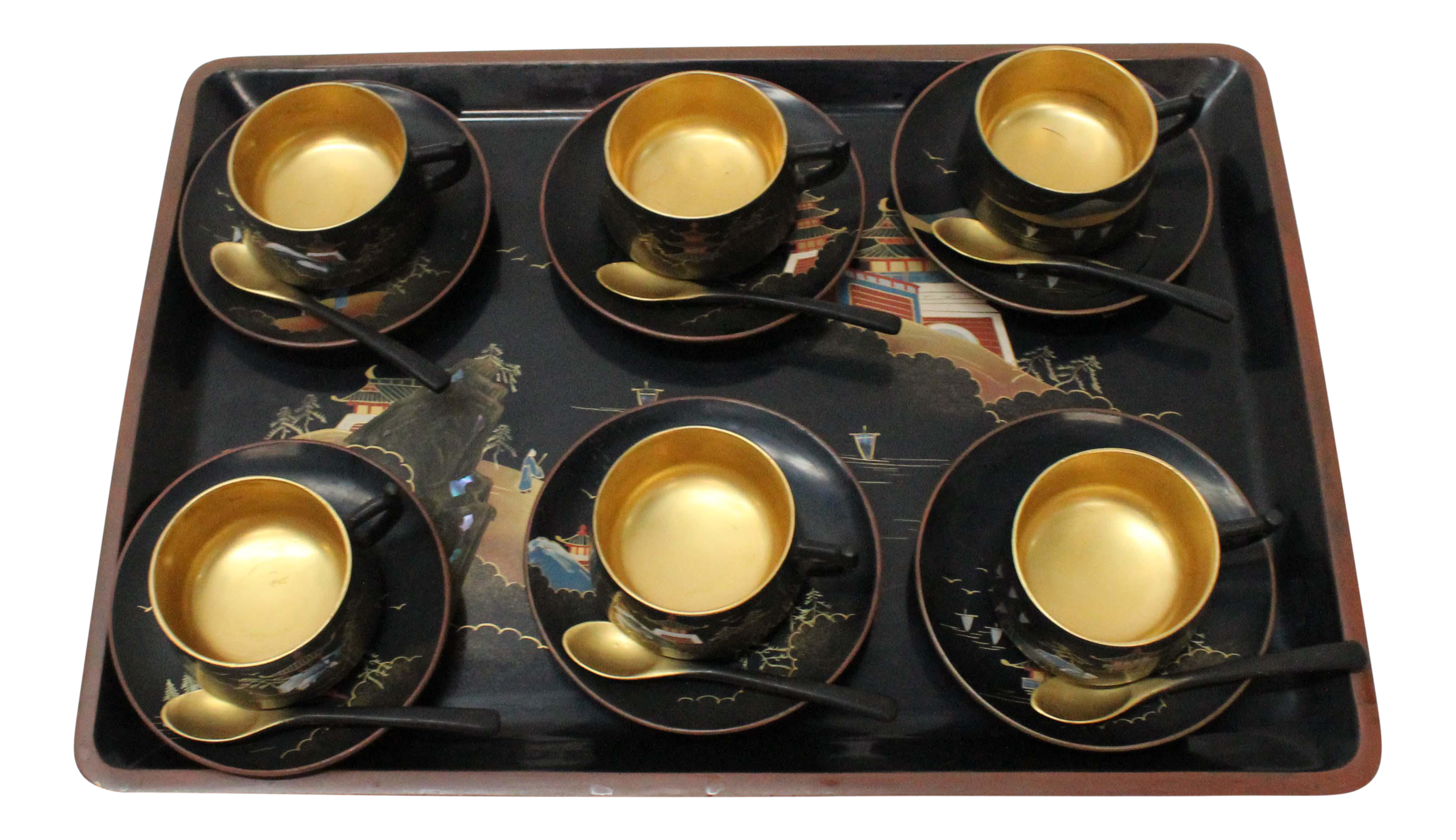 Vintage Japanese Black & Gold Laquerware Tea Set 19 Pieces Chairish
