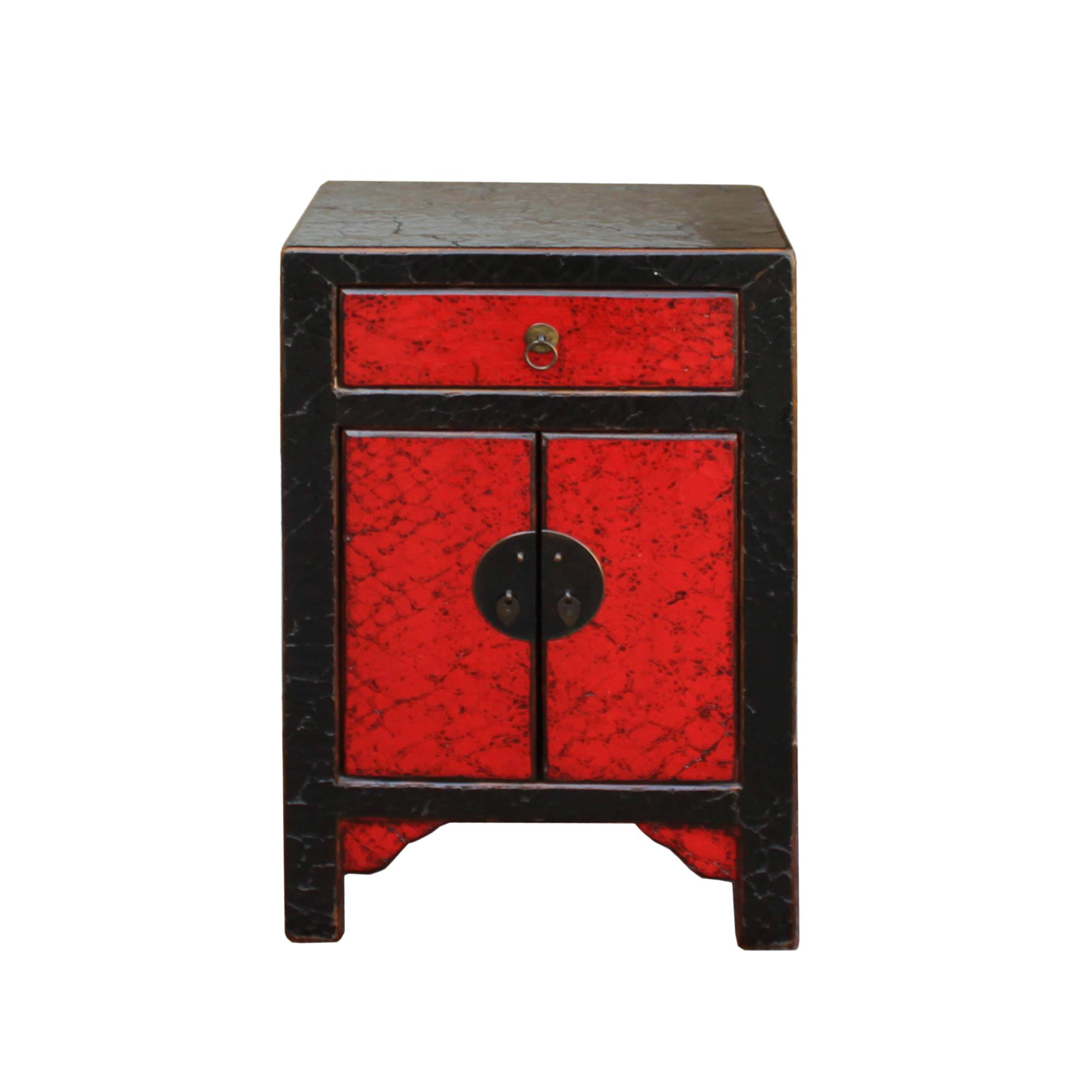 Chinese Distressed Black Red Crackle Pattern End Table Nightstand Chairish