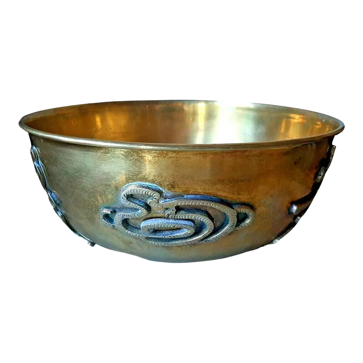 1960s Chinese Vintage Brass Bowl With Symbols Letters Chairish