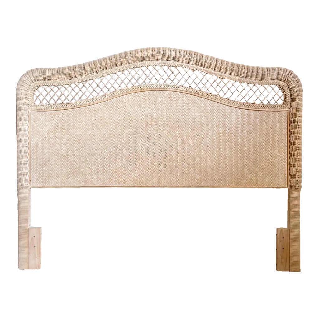 Boho Chic Rattan and Wicker Queen Headboard | Chairish