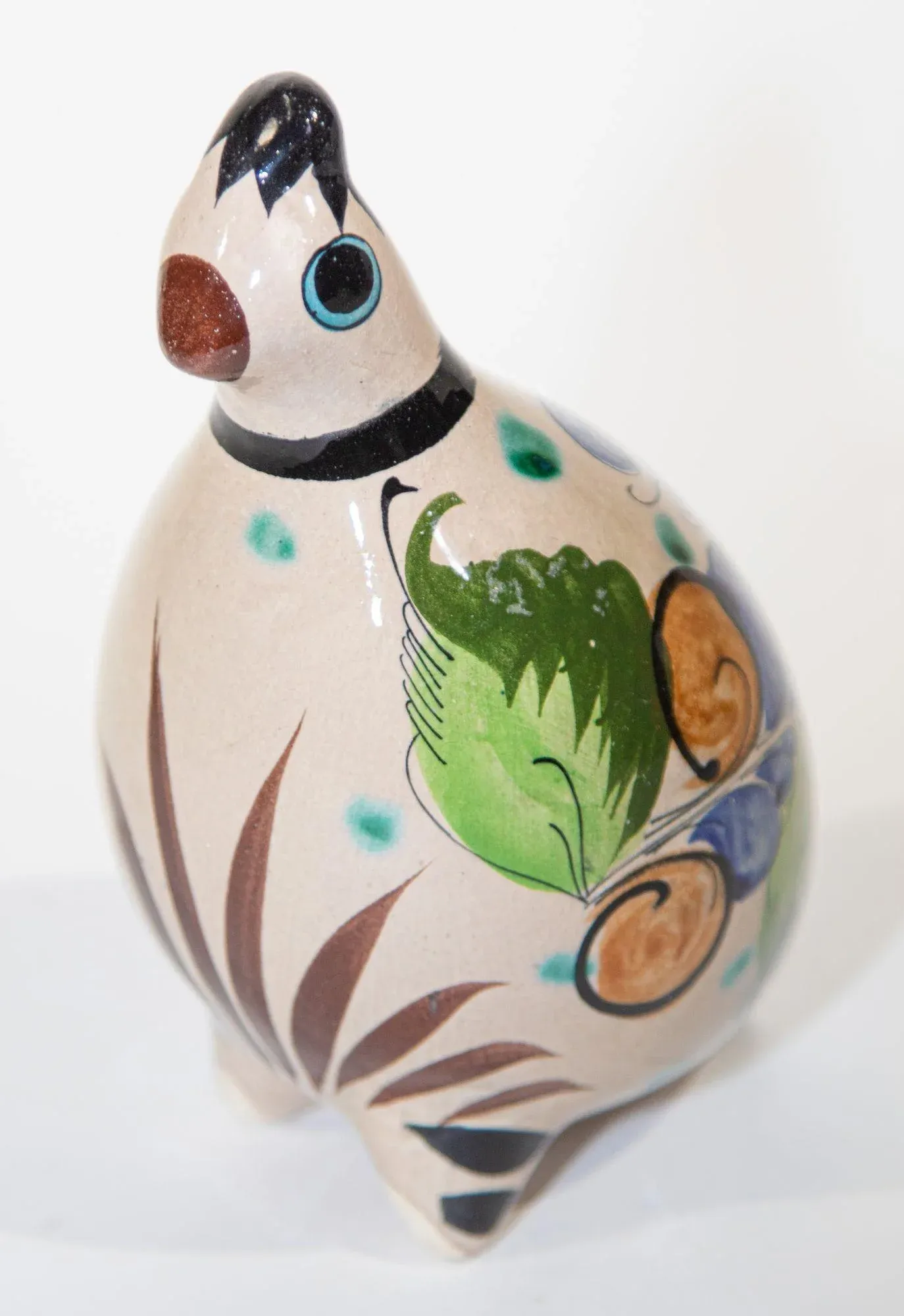 Tonala Mexican Pottery Bird Figurine - Hand Painted Large