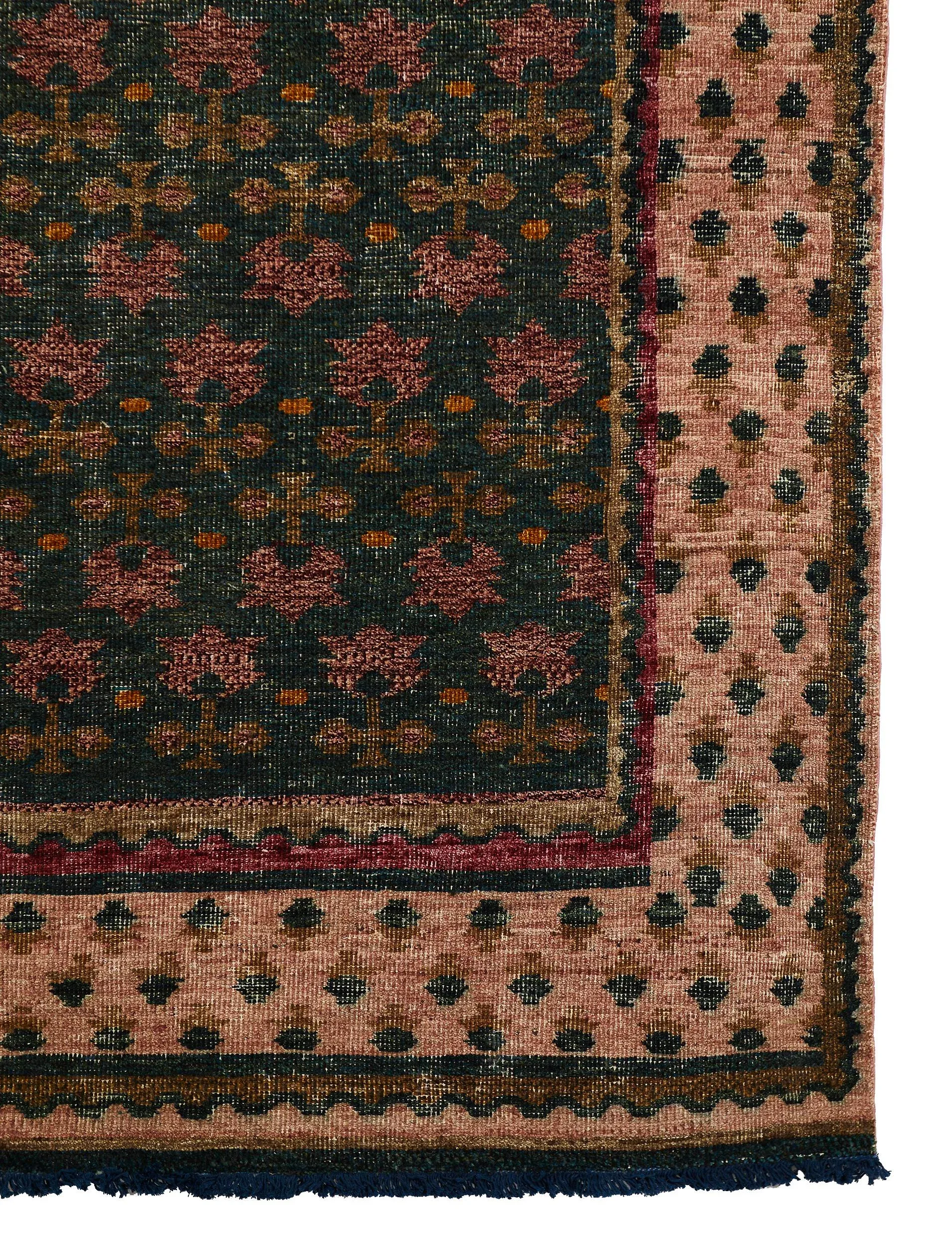 【Vintage】Hand Knit Rug 170×100 Ward + Gray Bergamot HandKnotted 100% Ghazni Wool Runner Rug