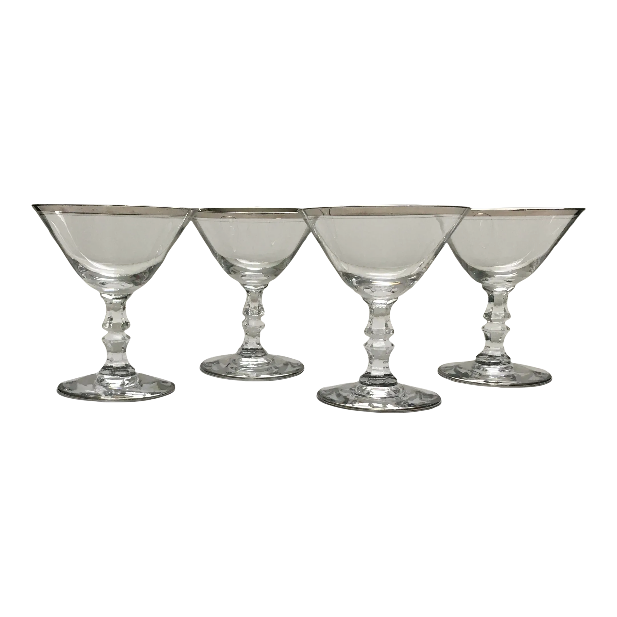 1960s Silver Trimmed Facet Stemmed “Debut” Cocktail Glasses Set of 4
