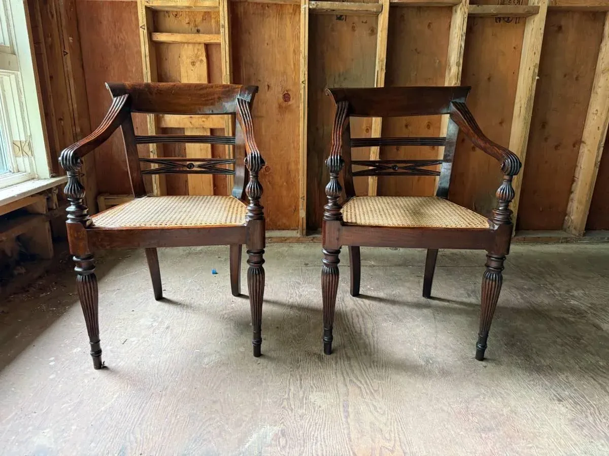19th Century Set of Eight Regency Anglo-Indian British Colonial Style  Dining Cane Seat Dining Chairs, image size:1200x900
