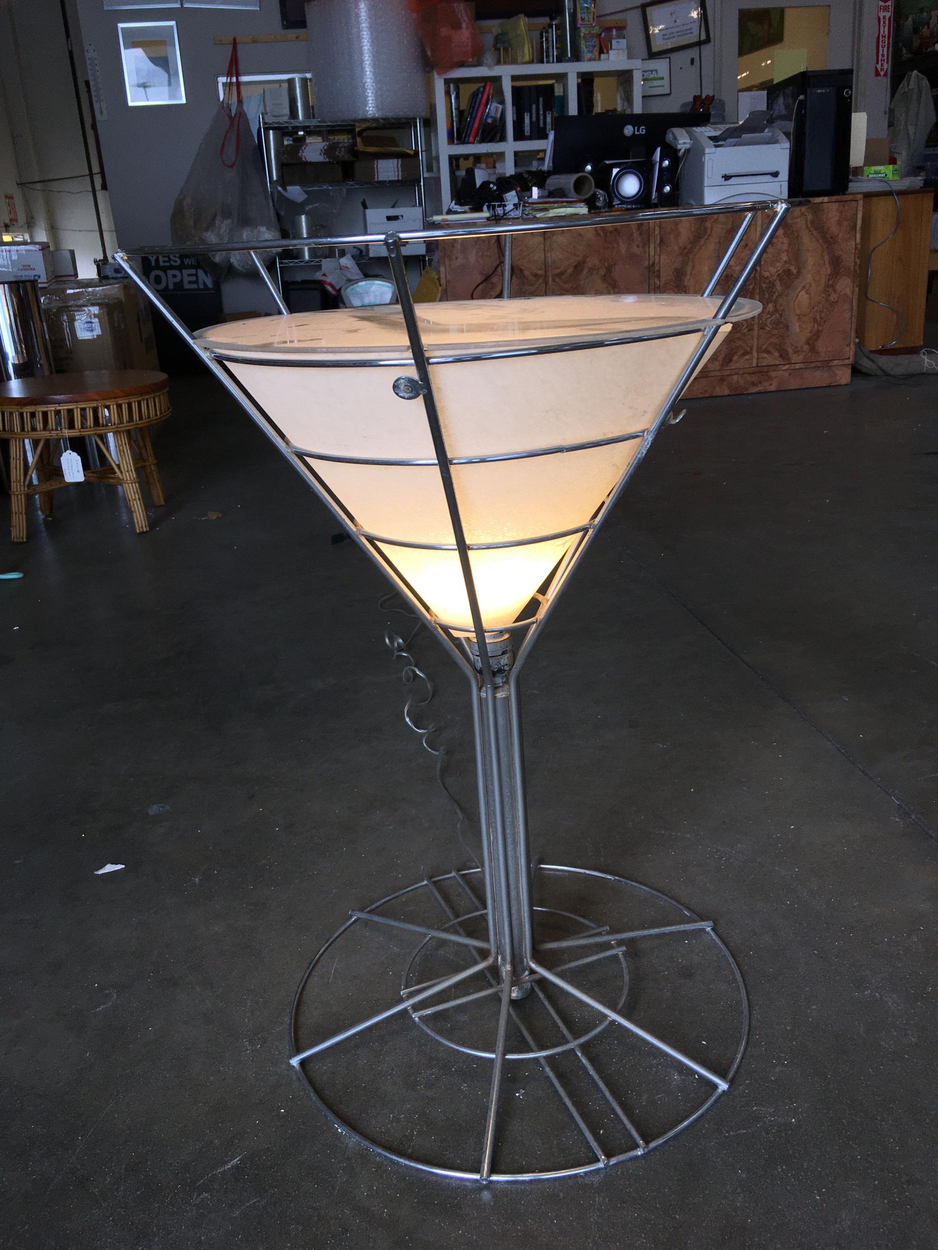 Chrome Wire Art Light Up Martini Lounge Side Table with