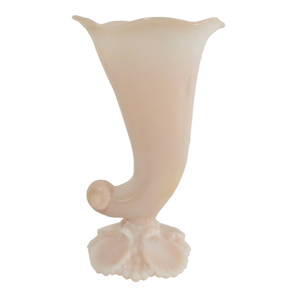 Cambridge Glass Crown Tuscan Pink & White Cornucopia Shell Milk Glass ...