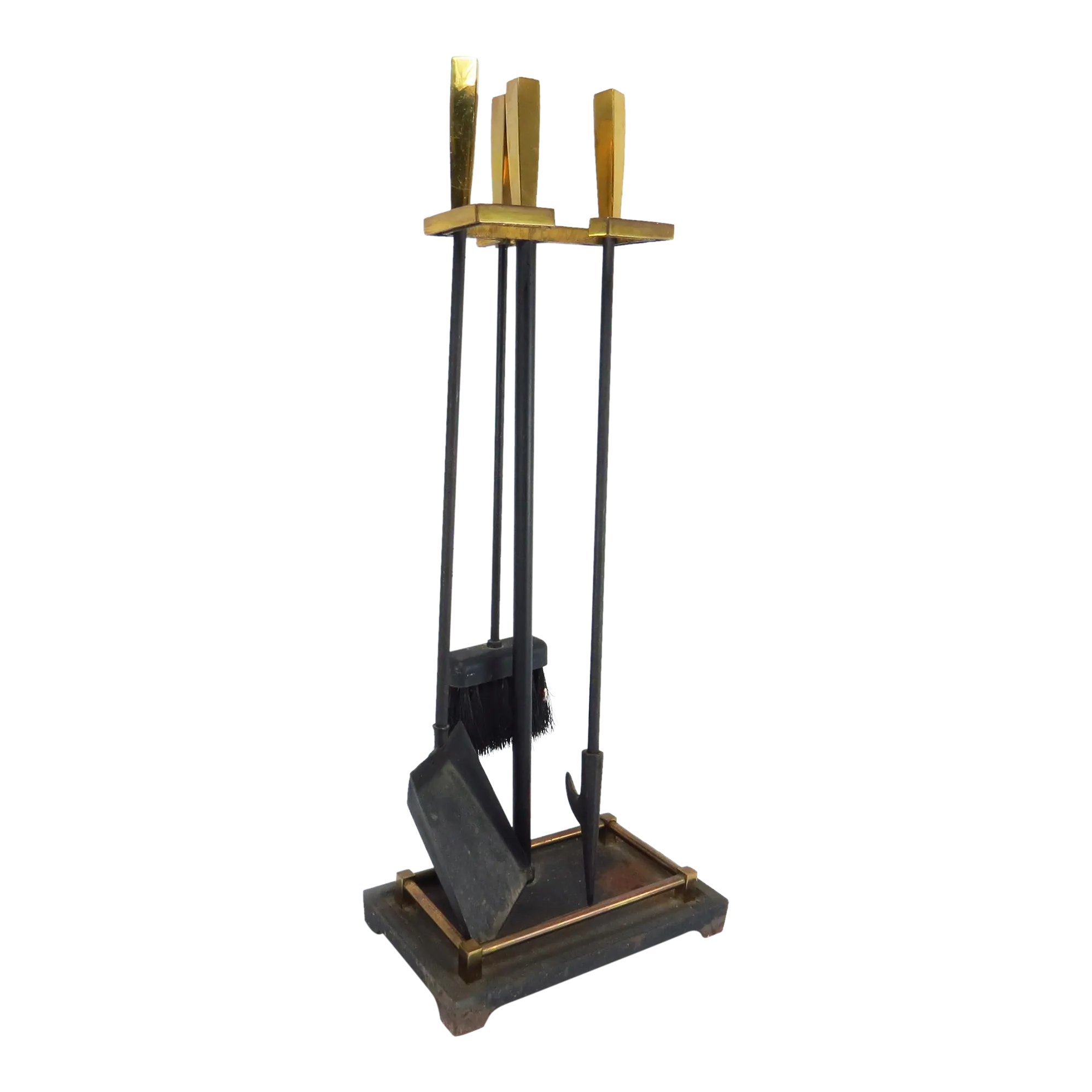 Vintage Art Deco Inspired Solid Brass and Iron 4Piece Fireplace Tool