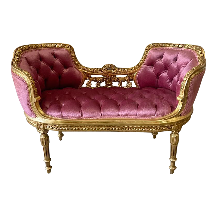 French Pink Velvet Tufted Bench Chairish