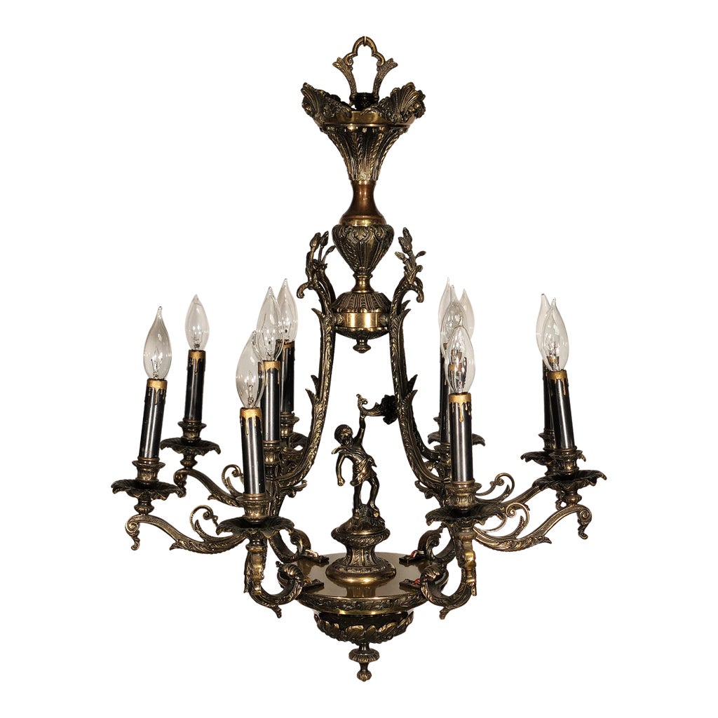 Vintage 4 Arm 12 Light Bronze Dark Patina Figural Cherub W Cornucopia ...