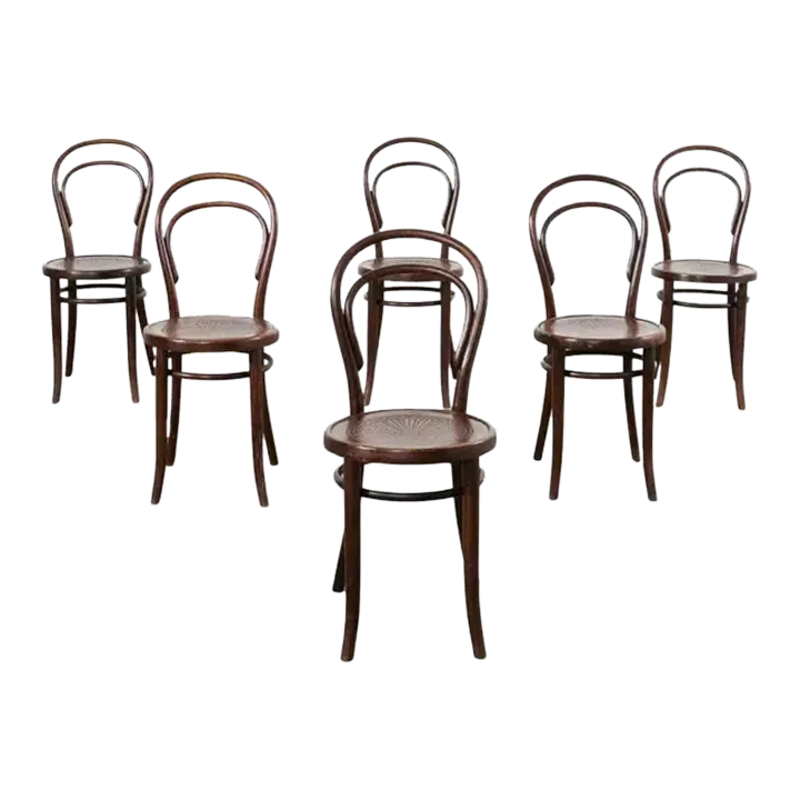 Set of Six Labeled Thonet No. 14 Bentwood Bistro Chairs