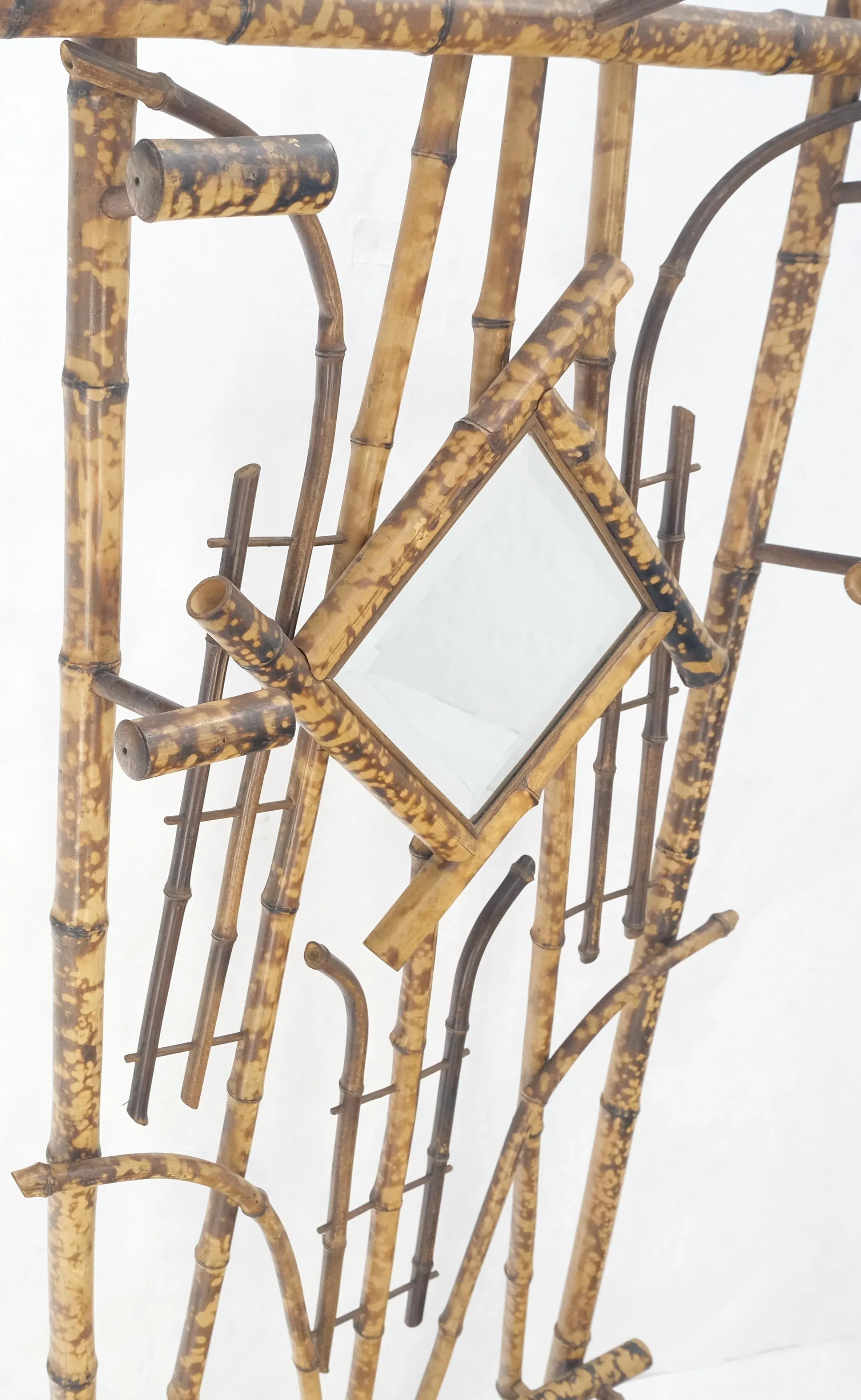 Burnt Bamboo Decorative Wall Coat Rack Mirror Umbrella Stand