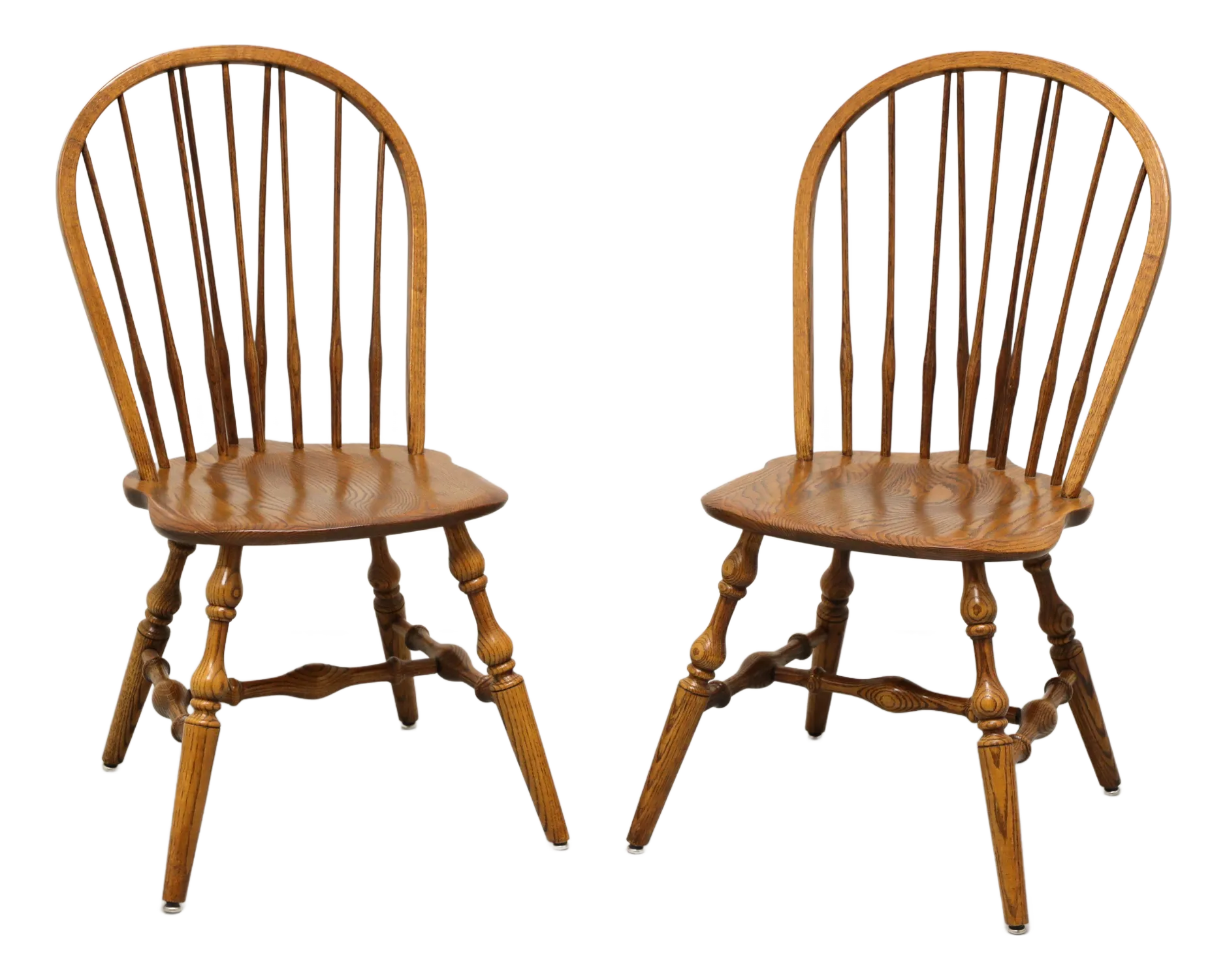 Hale Mid 20th Century Solid Oak Windsor Dining Side Chairs - Pair