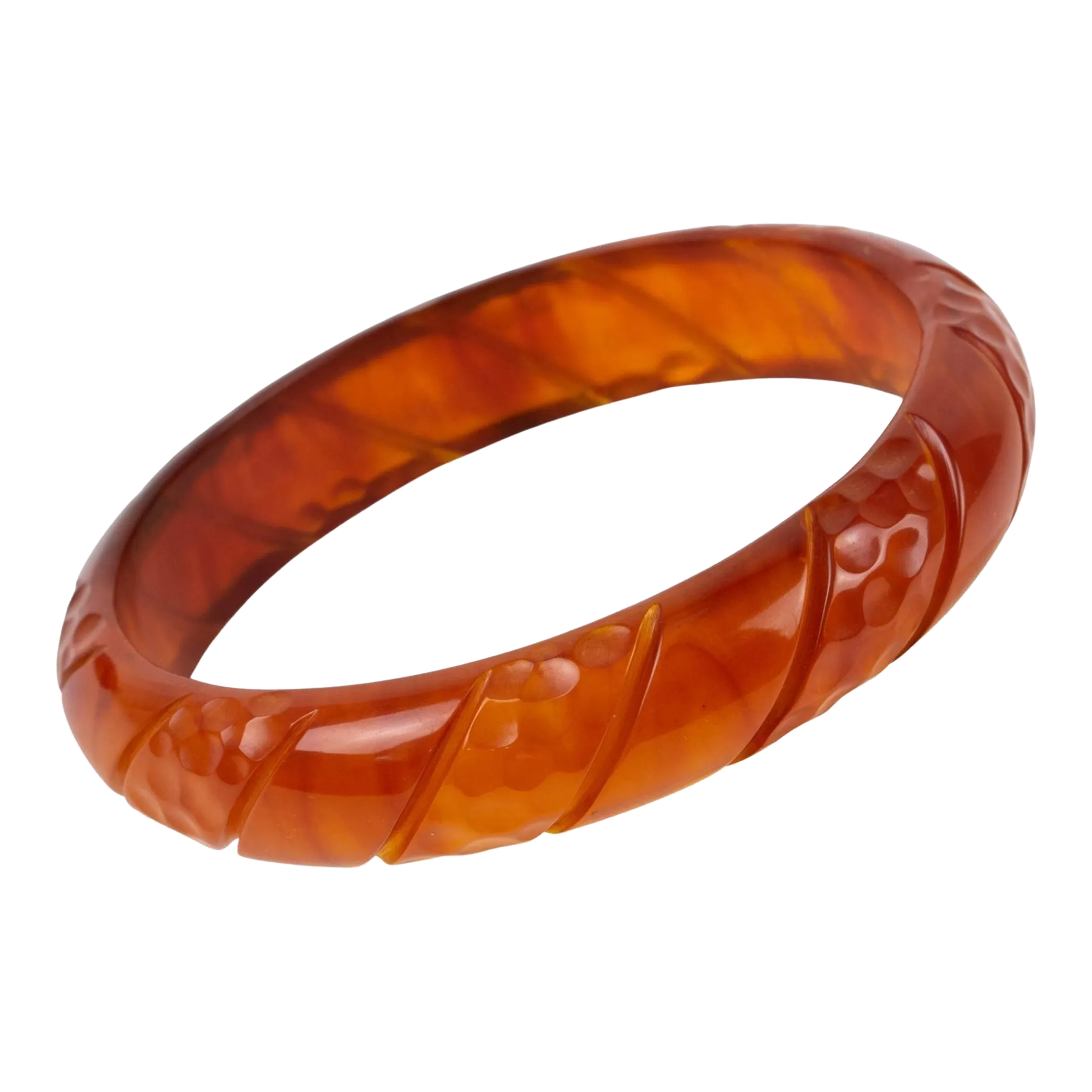 Bakelite Carved Bracelet Bangle Translucent Red Tea Amber